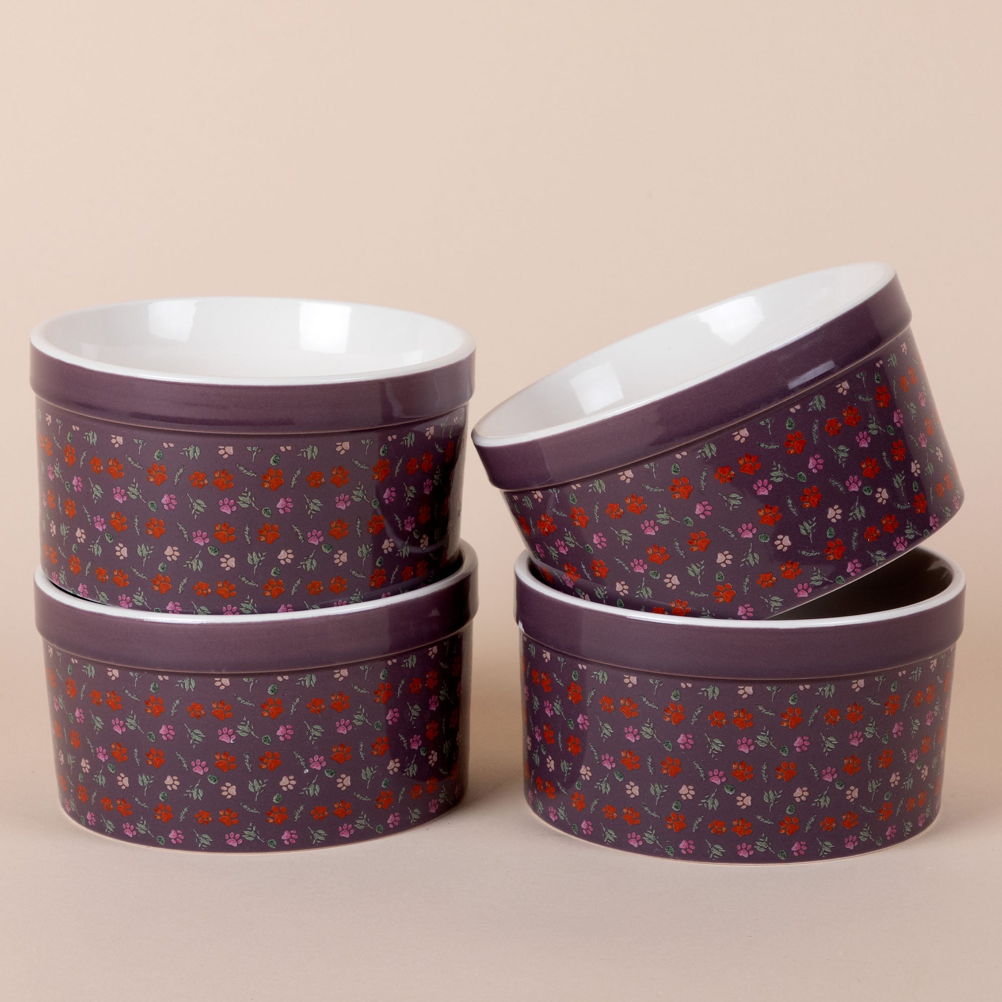 Paw Print Ramekin - Set Of 4 - Paws & Sprigs