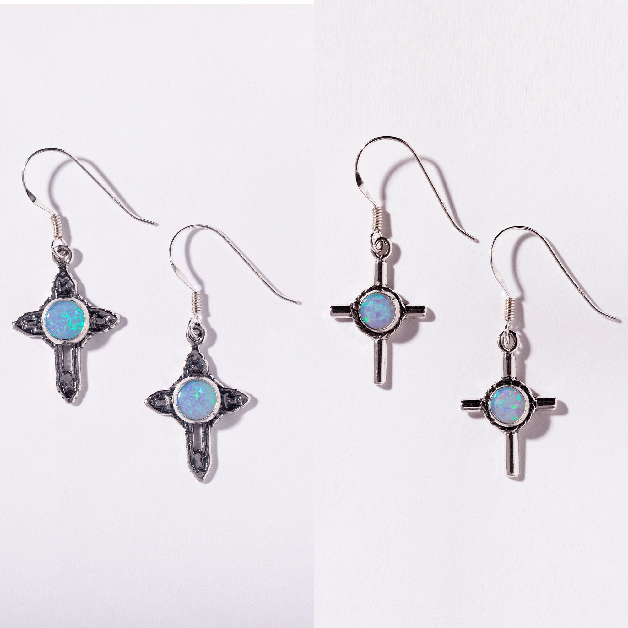 Sterling & Opal Cross Earrings - Arrows