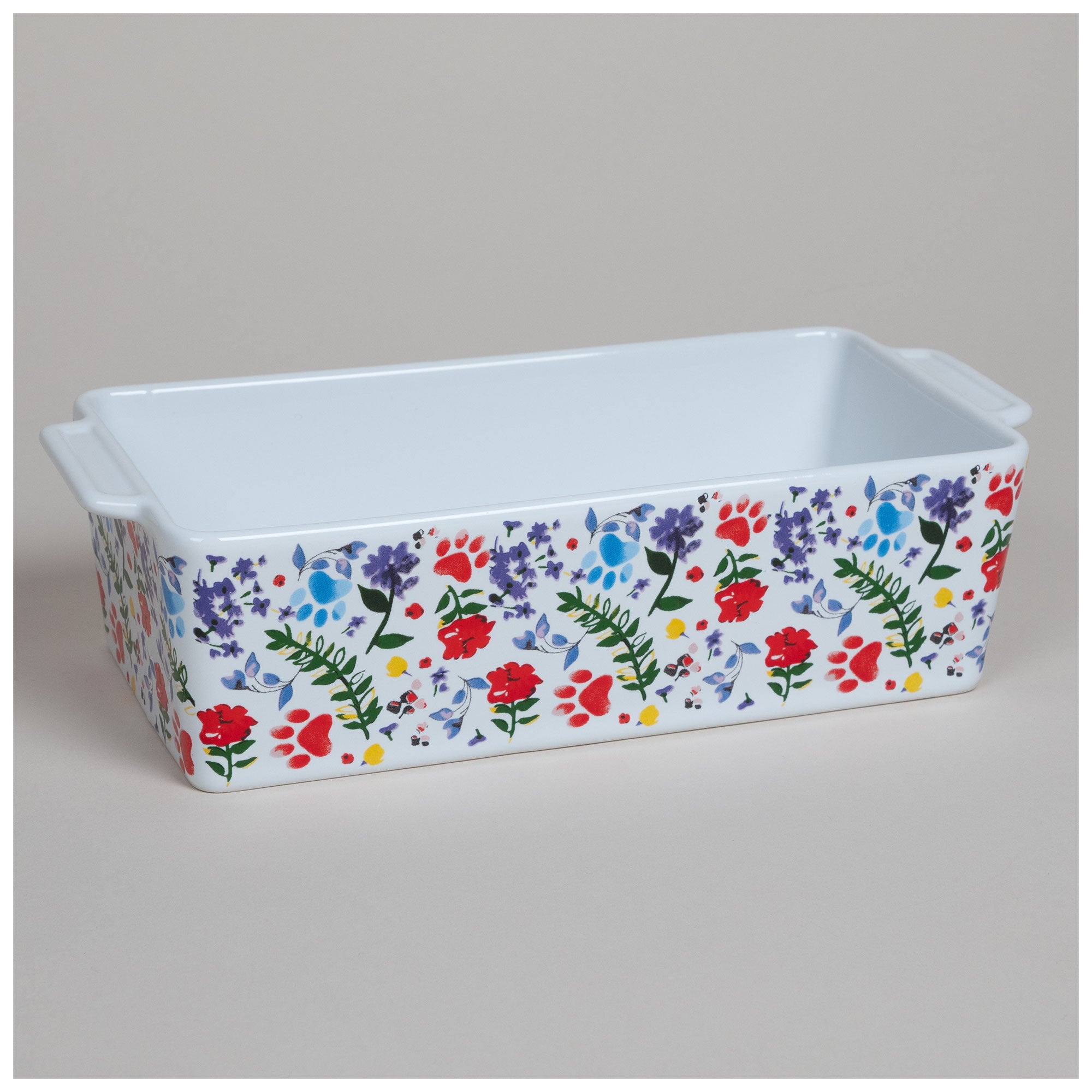 Made With Love Paw Print Ceramic Loaf Pan - Flower Garden Paws