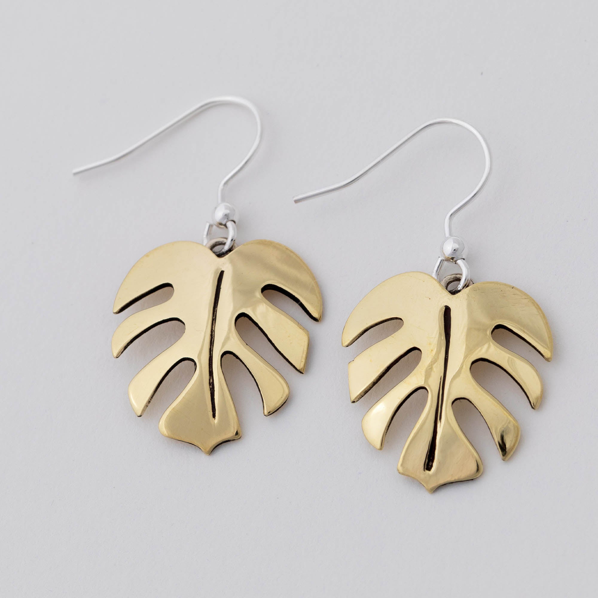 Falling Leaves Mixed Metal Earrings - Monstera