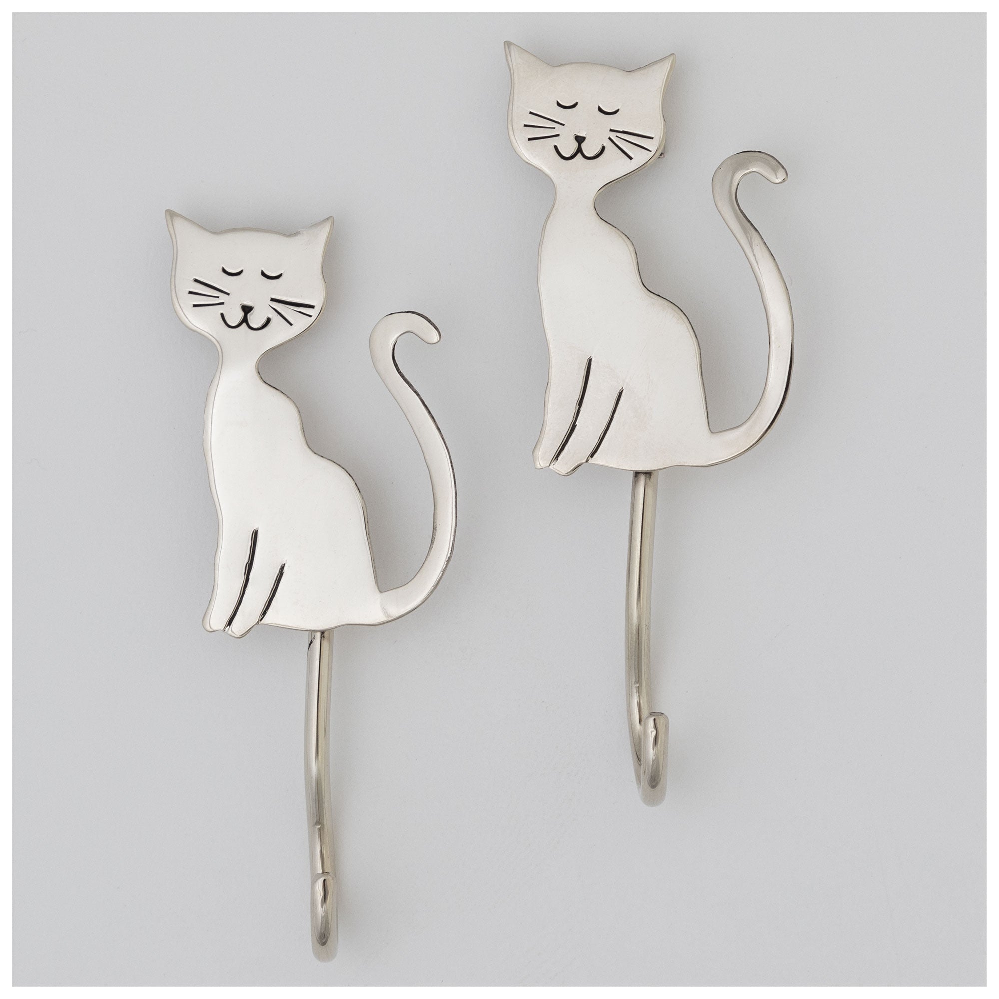 Sassy Cat Mixed Metal Wall Hook - Set Of 2