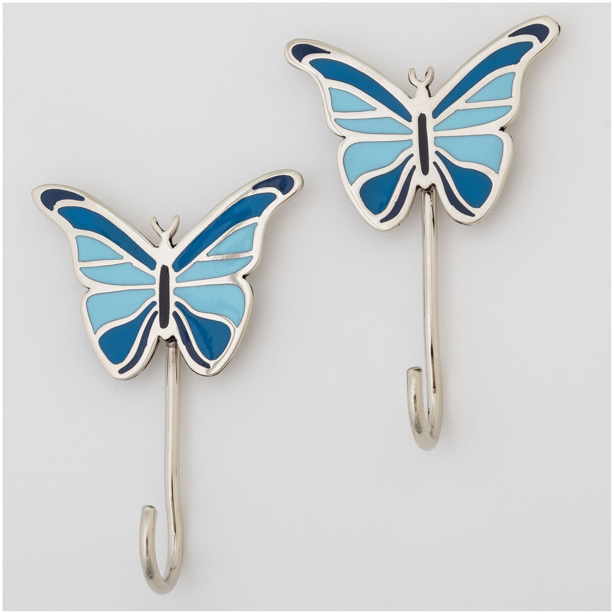 Pretty Butterfly Hand Painted Wall Hook - Set Of 2 - Blue