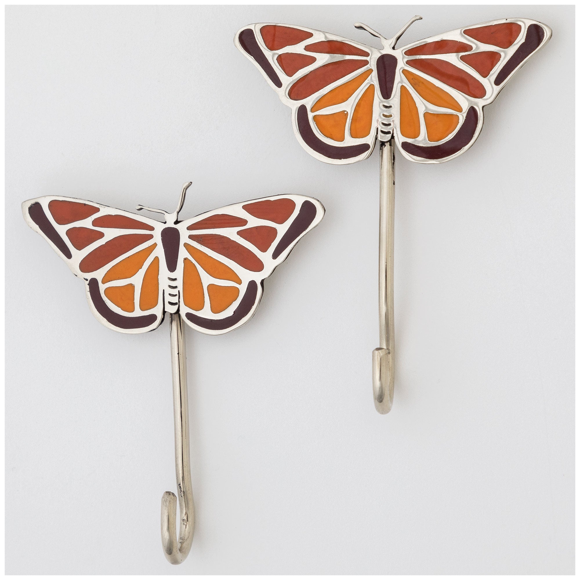 Pretty Butterfly Hand Painted Wall Hook - Set Of 2 - Orange