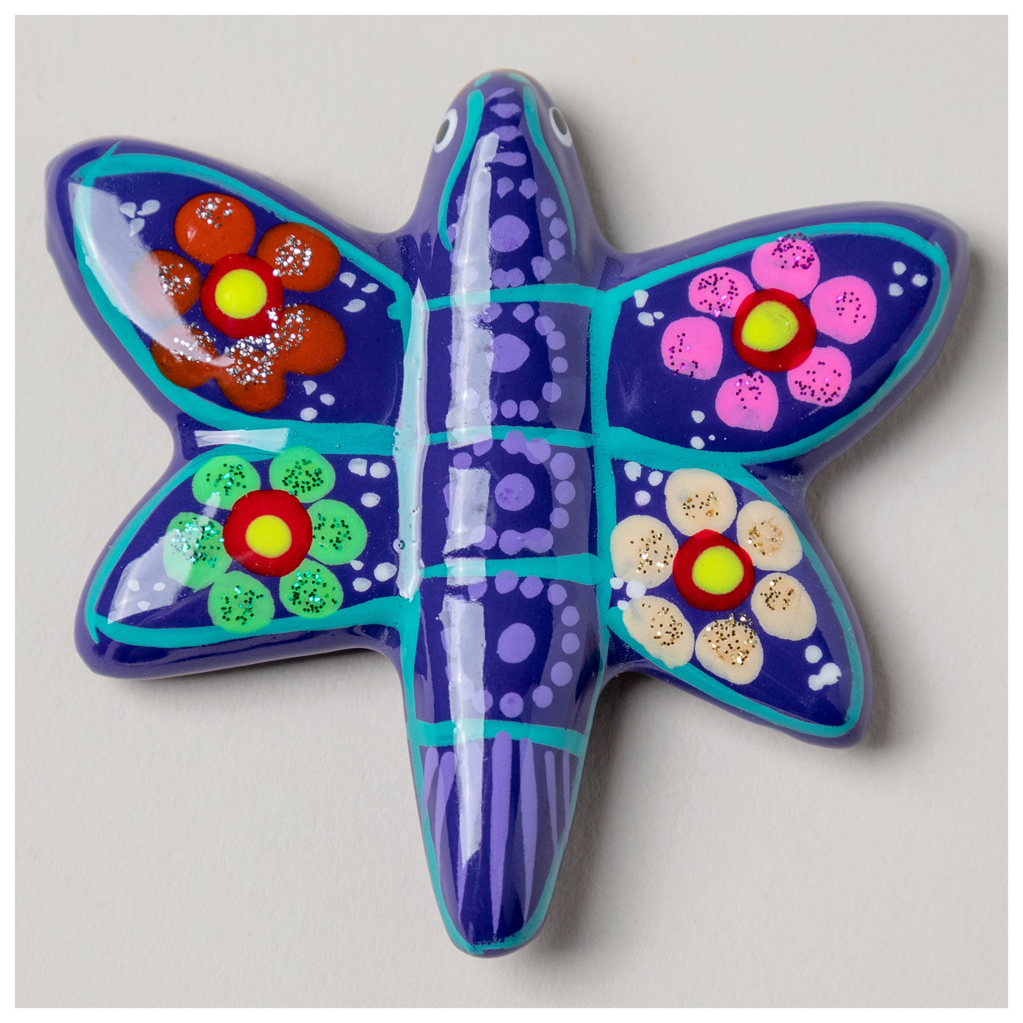 Hand-Painted Ceramic Dragonfly Magnet - Purple