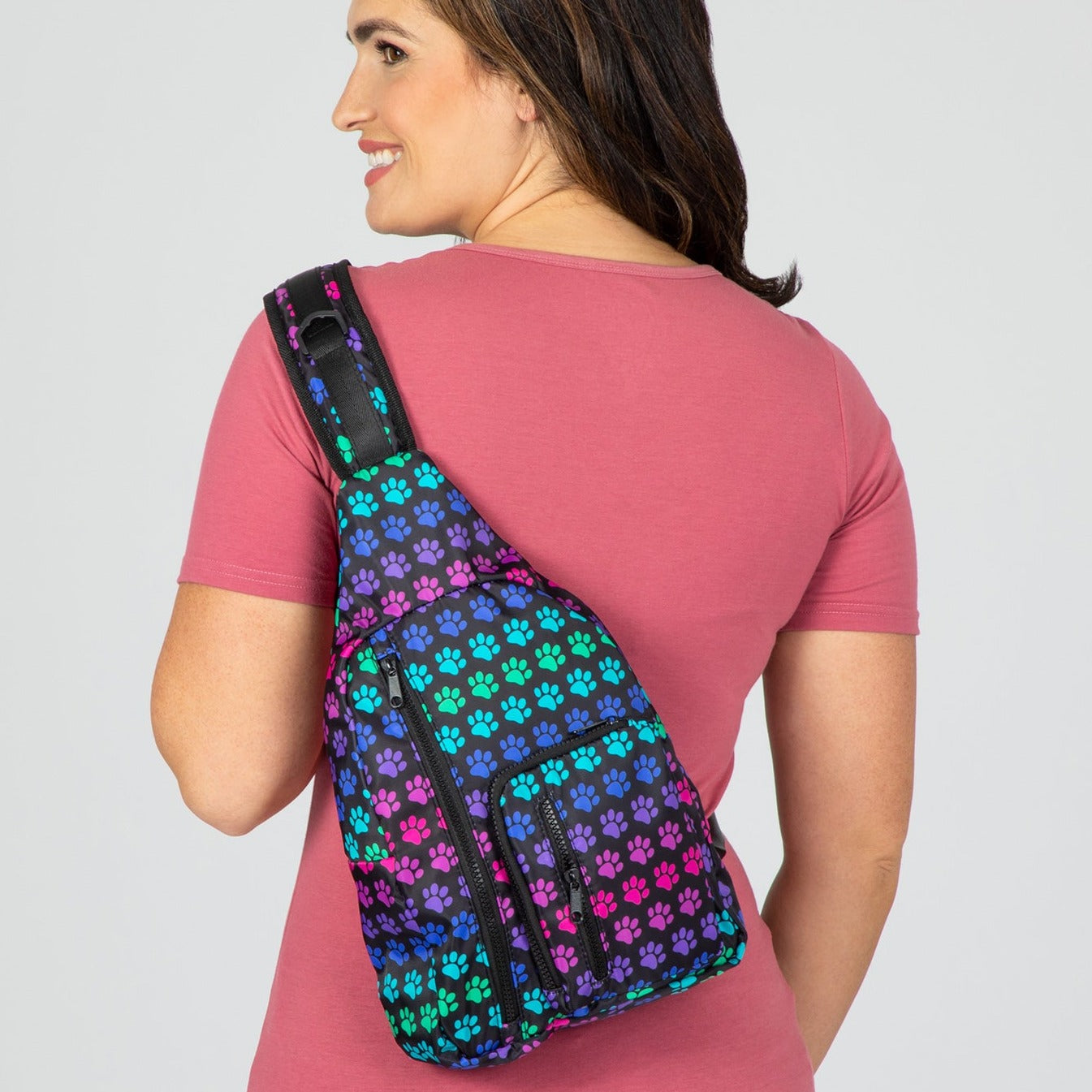 Paw Print Sling Backpack - Rainbow Paws