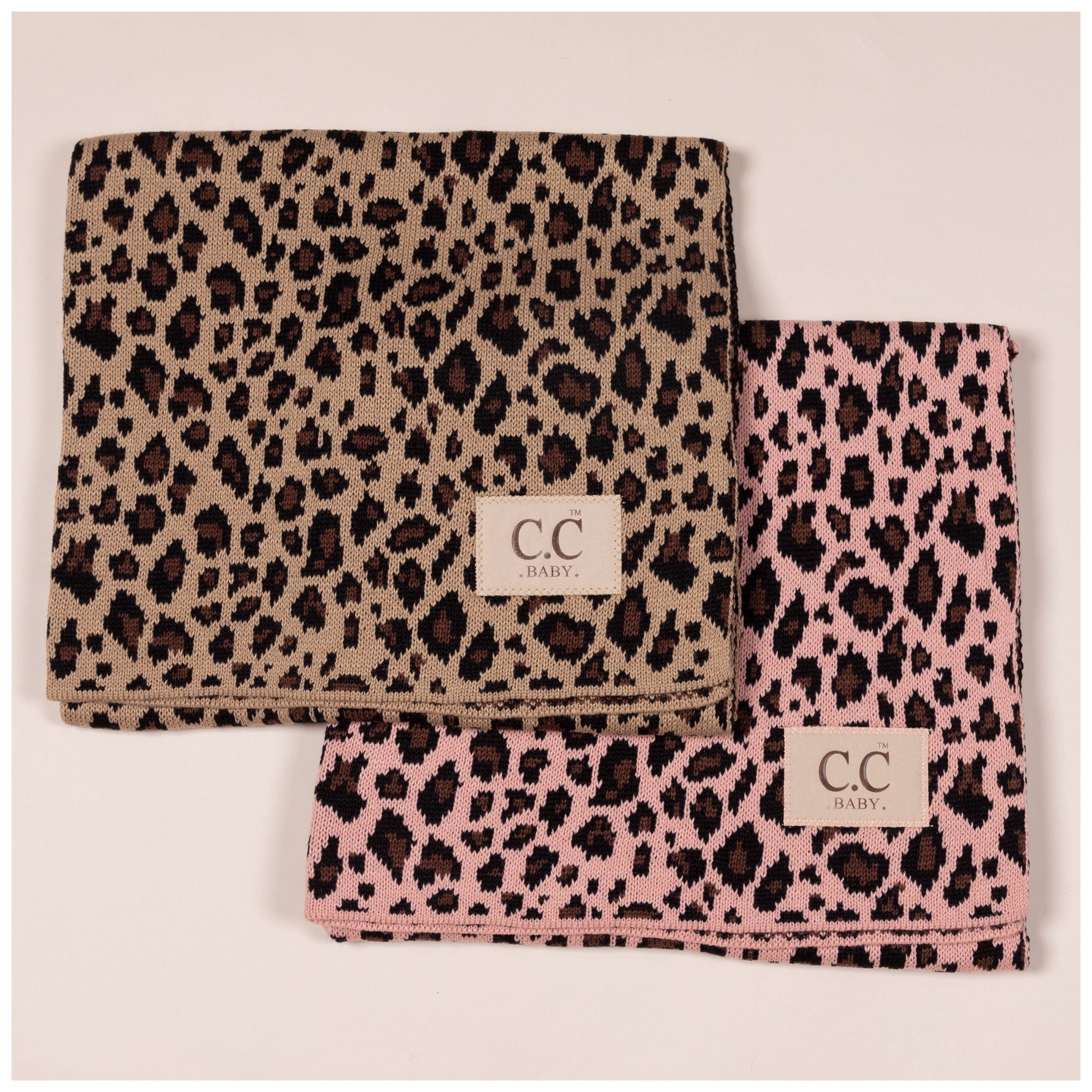 C&C™ Home Leopard Knit Baby Blanket - Pink Leopard
