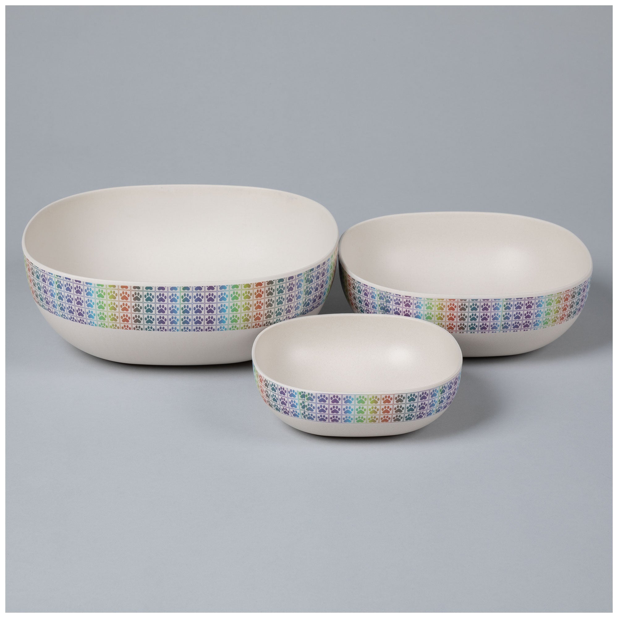 Bamboo Fiber Bowls - Set Of 3 - Rainbow Checkered Paws