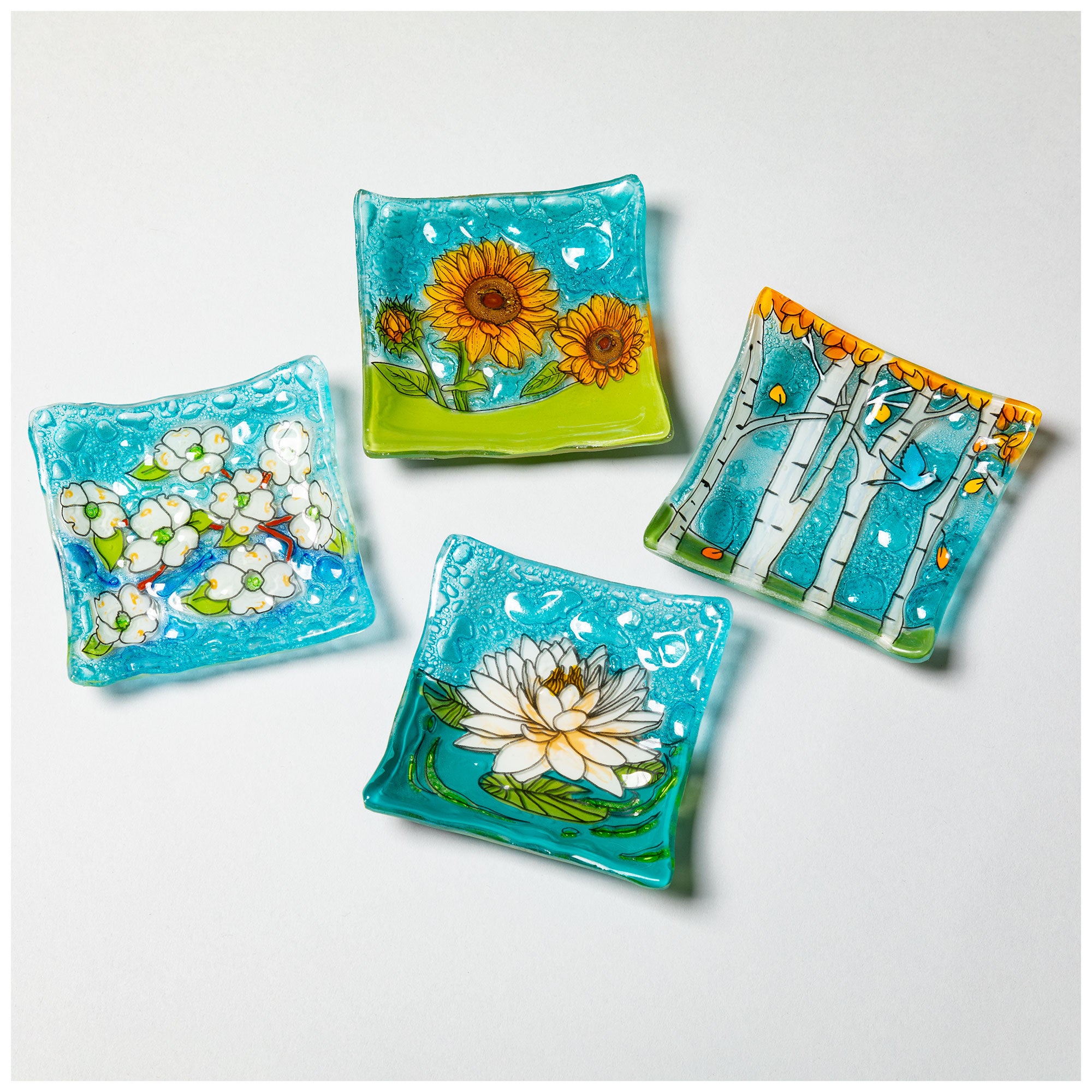 Hand Painted Flowers Recycled Glass Dish - Dogwood