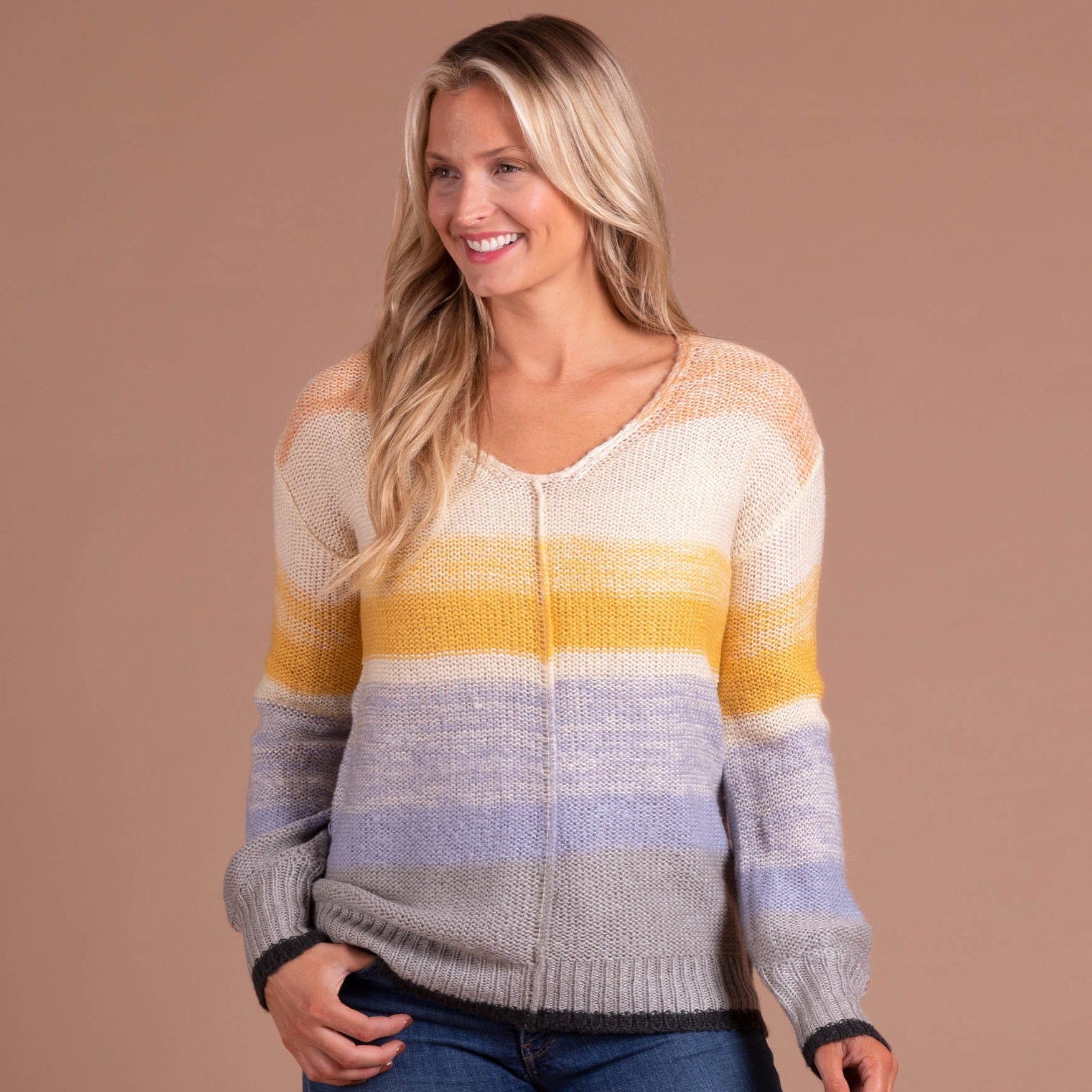 Colorful Stripes Pullover V-Neck Sweater - Mint - S/M