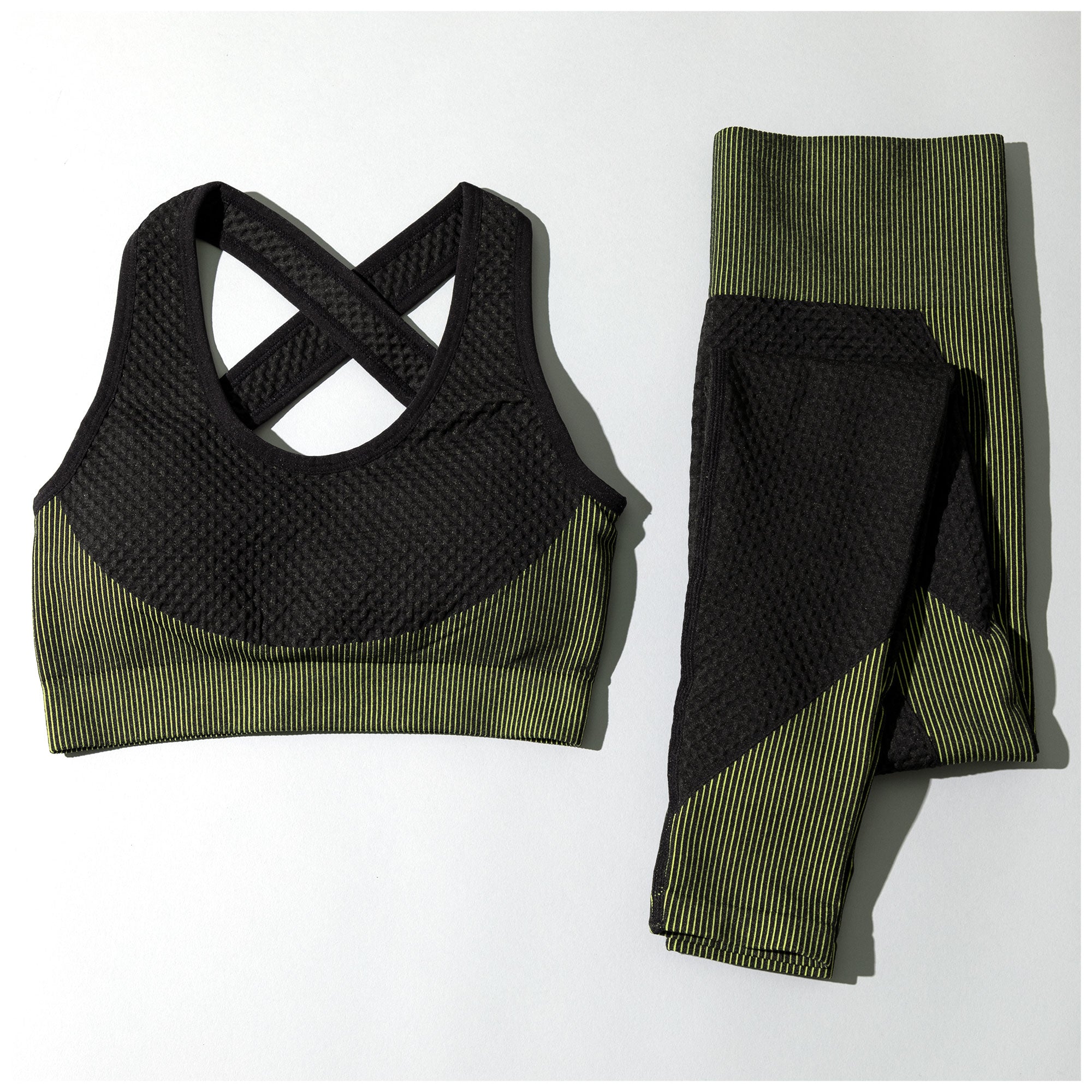 Textured Leggings & Sports Bra Activewear Set - Olive - S