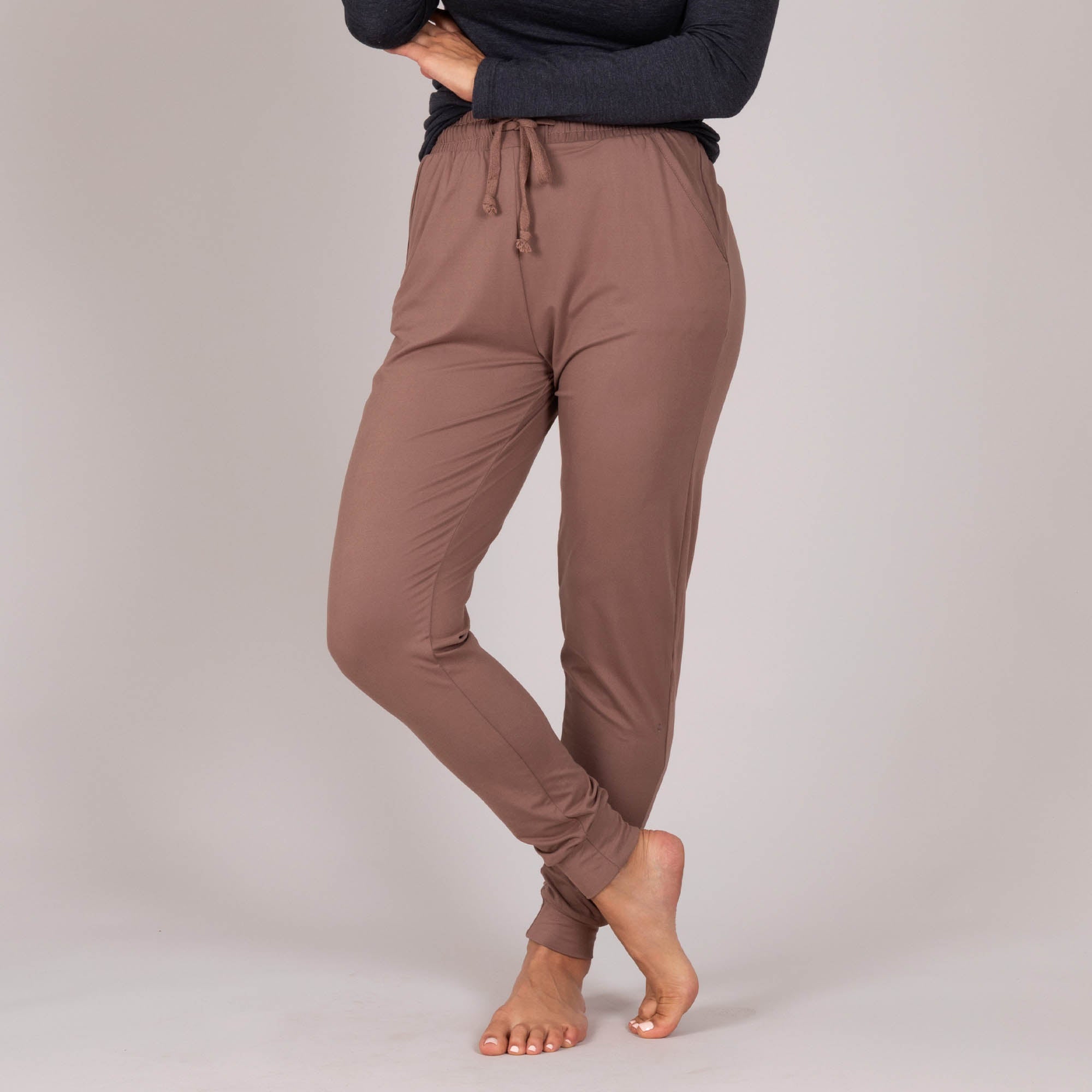Solid Brushed Jogger Pants - Brown - 1X