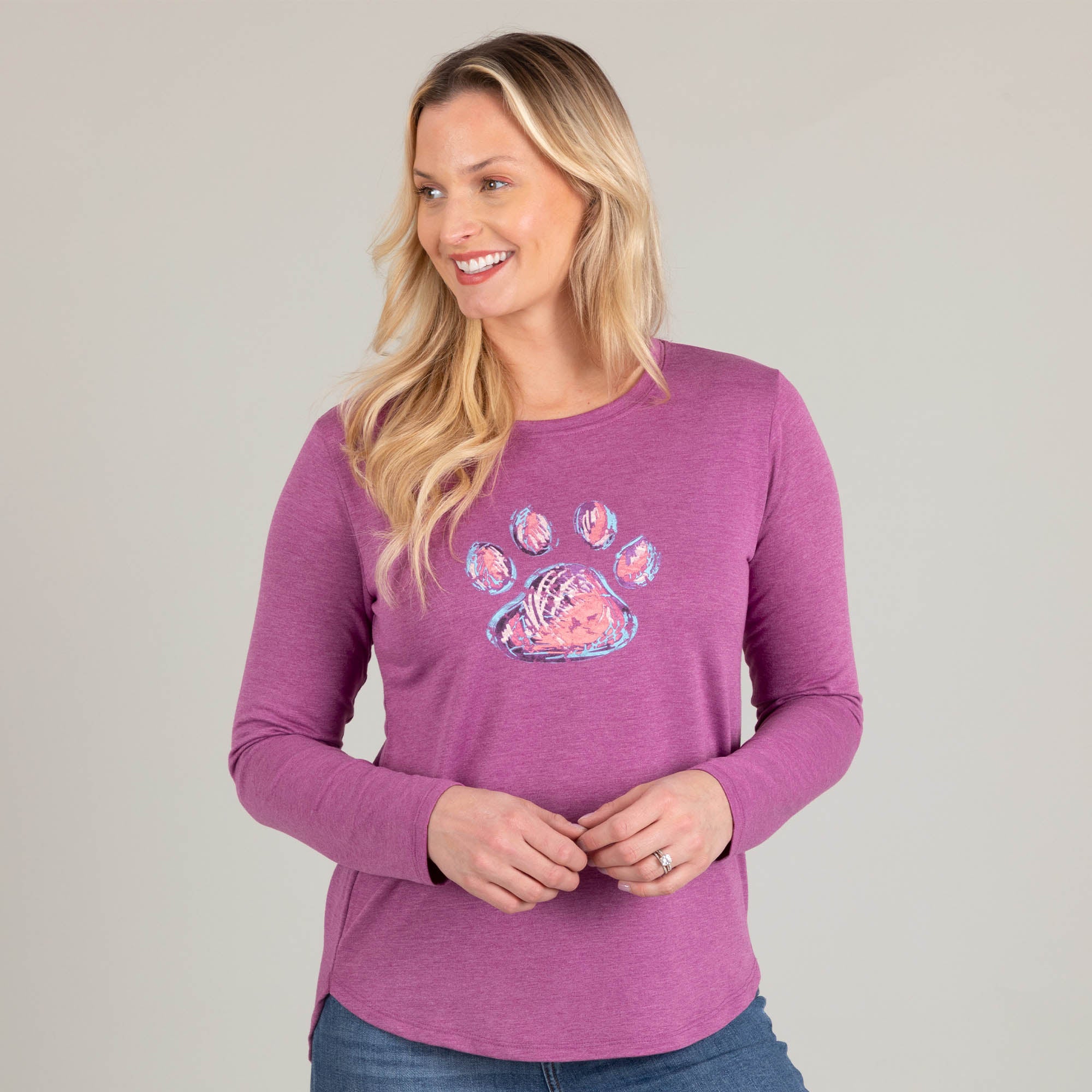 Paw Print French Terry Scoop Neck Top - XL