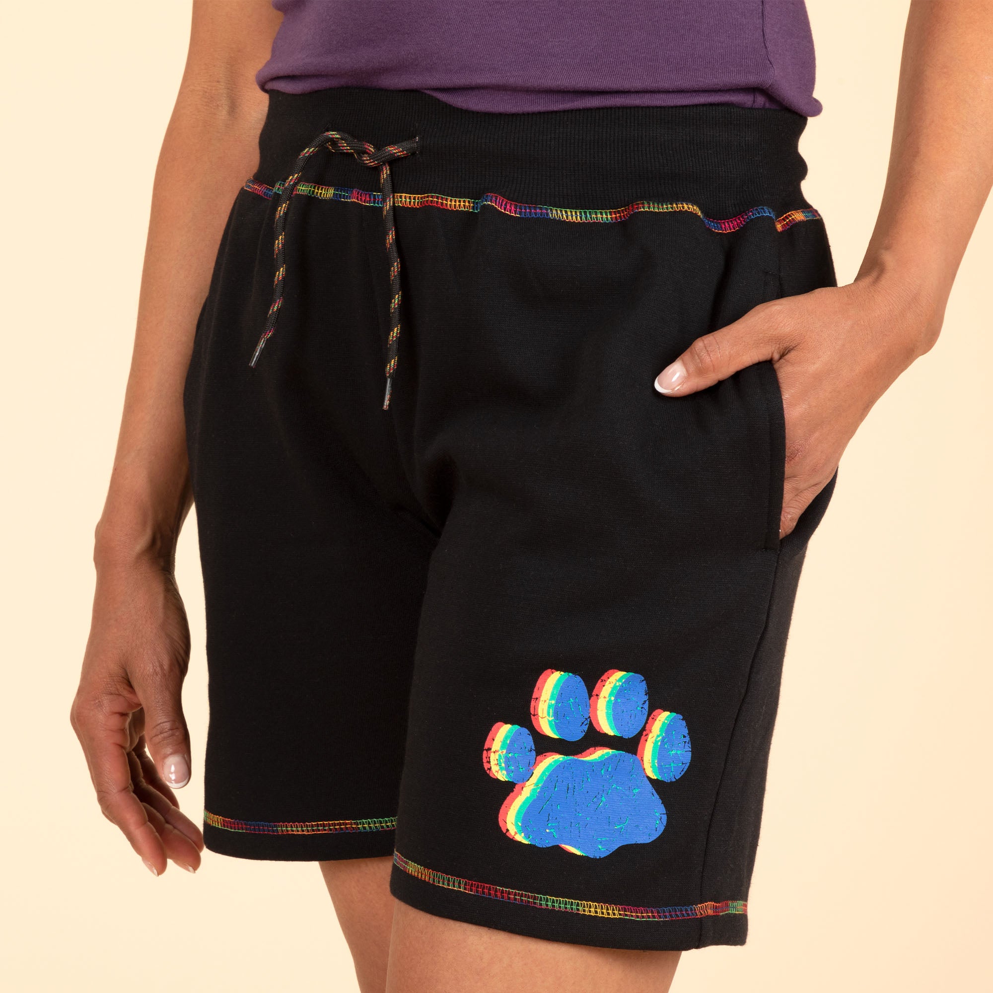Rainbow Paw Black Board Shorts - 1X