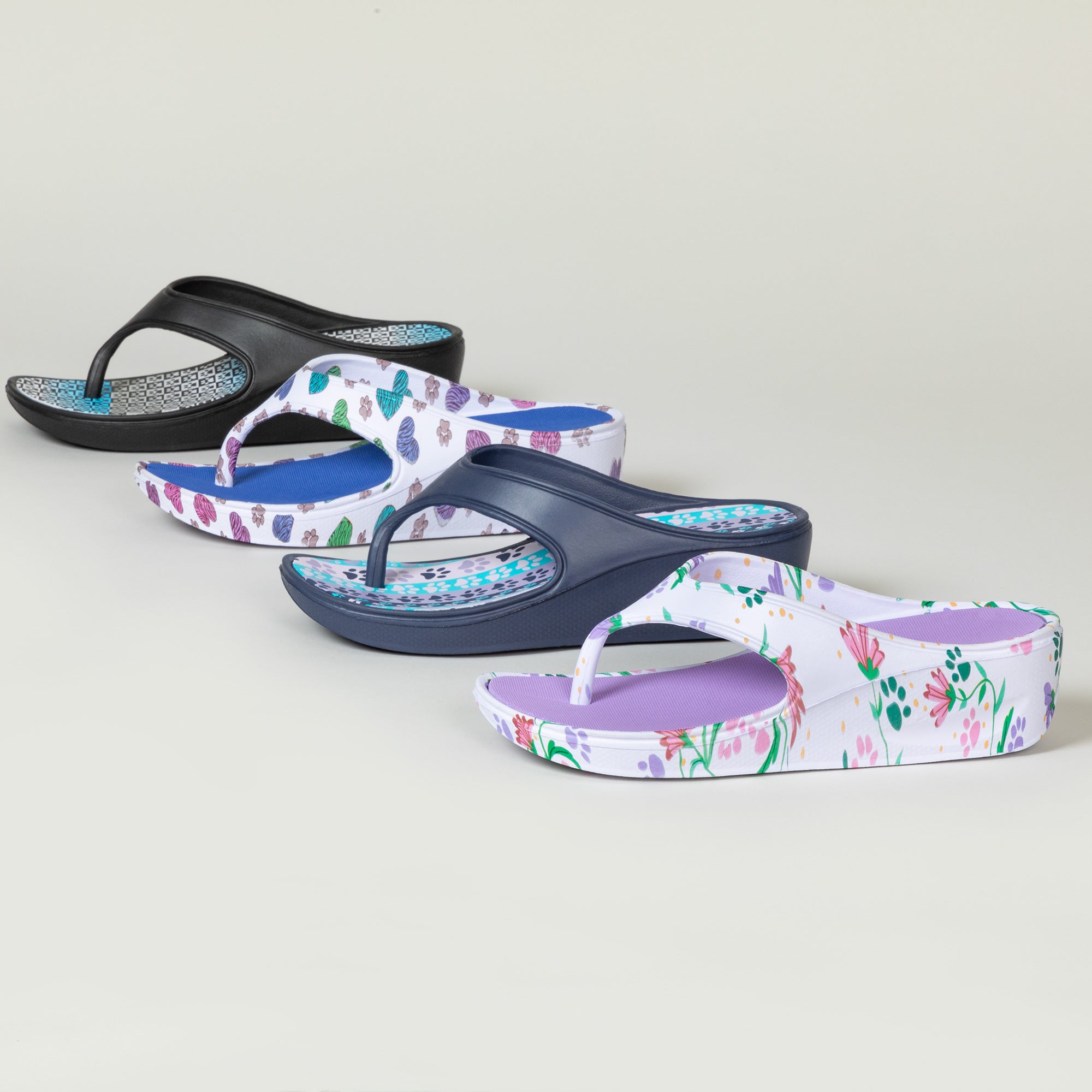 Paw Print Wedge Flip Flops - Paws In The Garden - 7