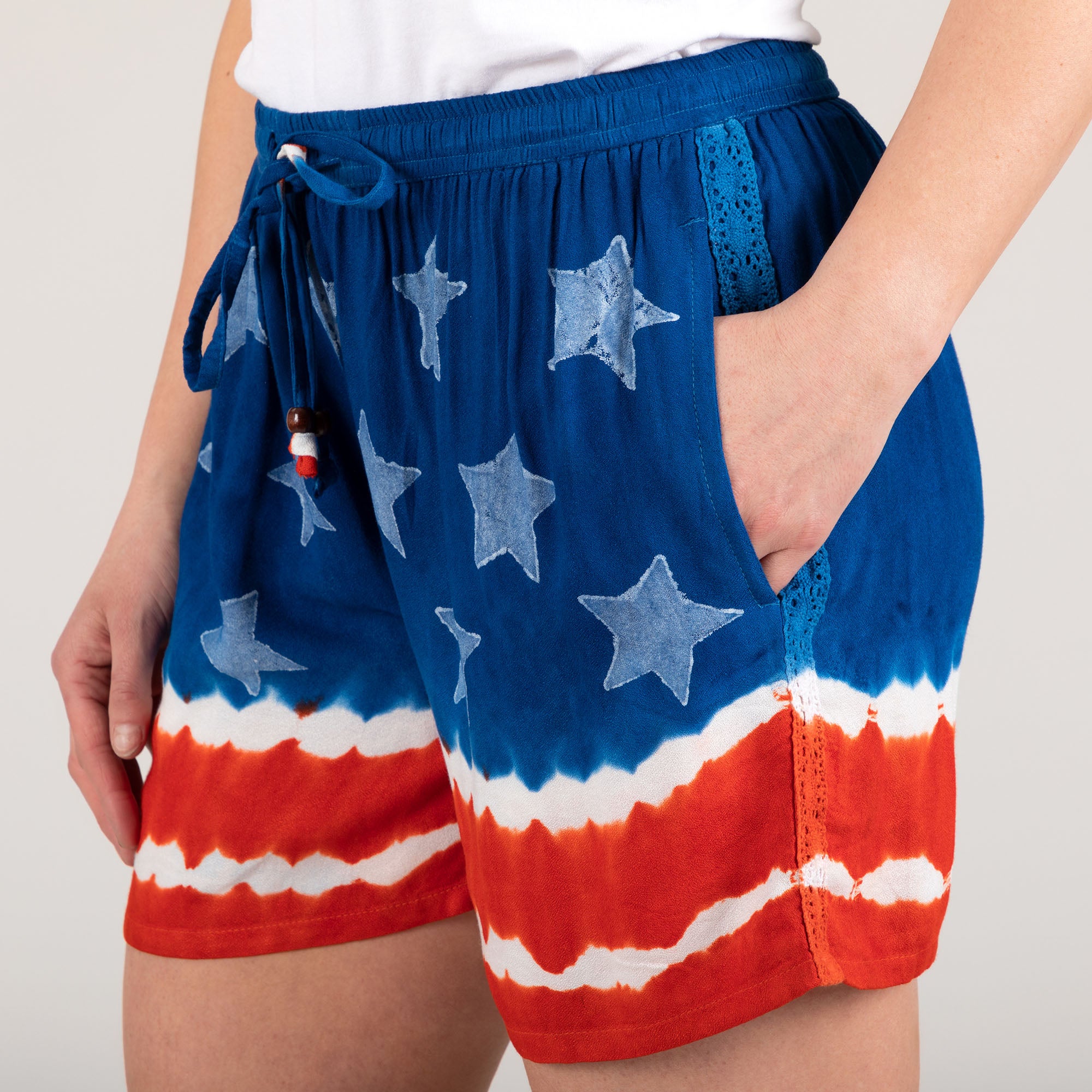 Stars & Stripes Hand Dyed Drawstring Shorts - M