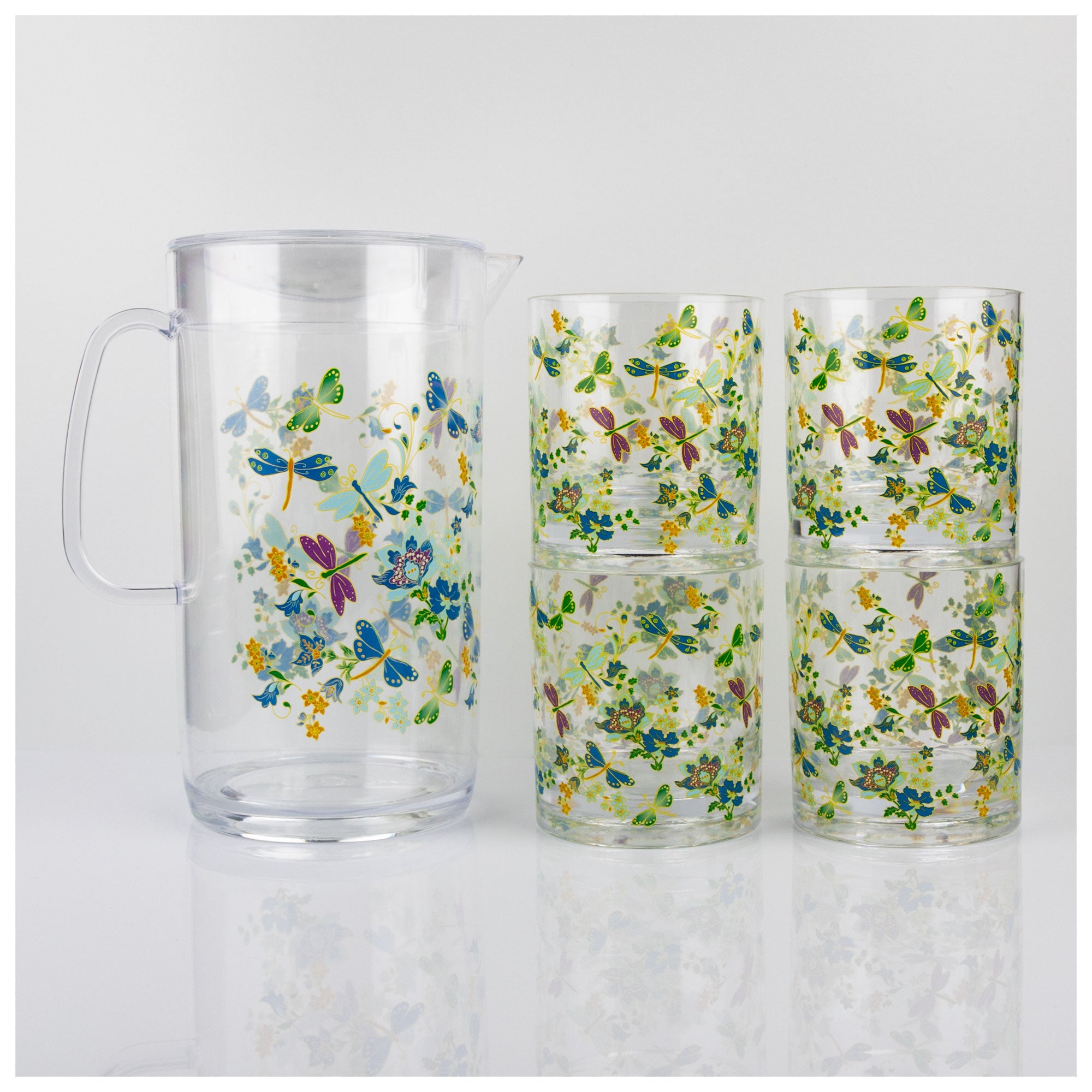 Dragonfly Meadow 64 Oz Pitcher & Drinkware Set - Pitcher & Cups