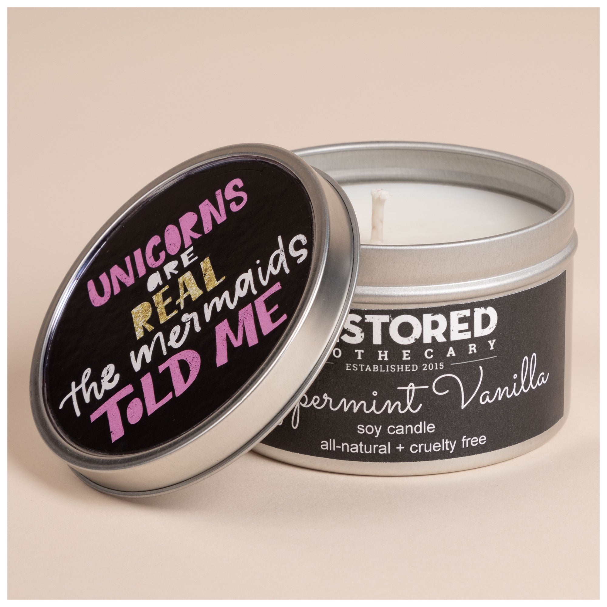 Travel Tin Soy Candle - Unicorns Are Real (Peppermint Vanilla)
