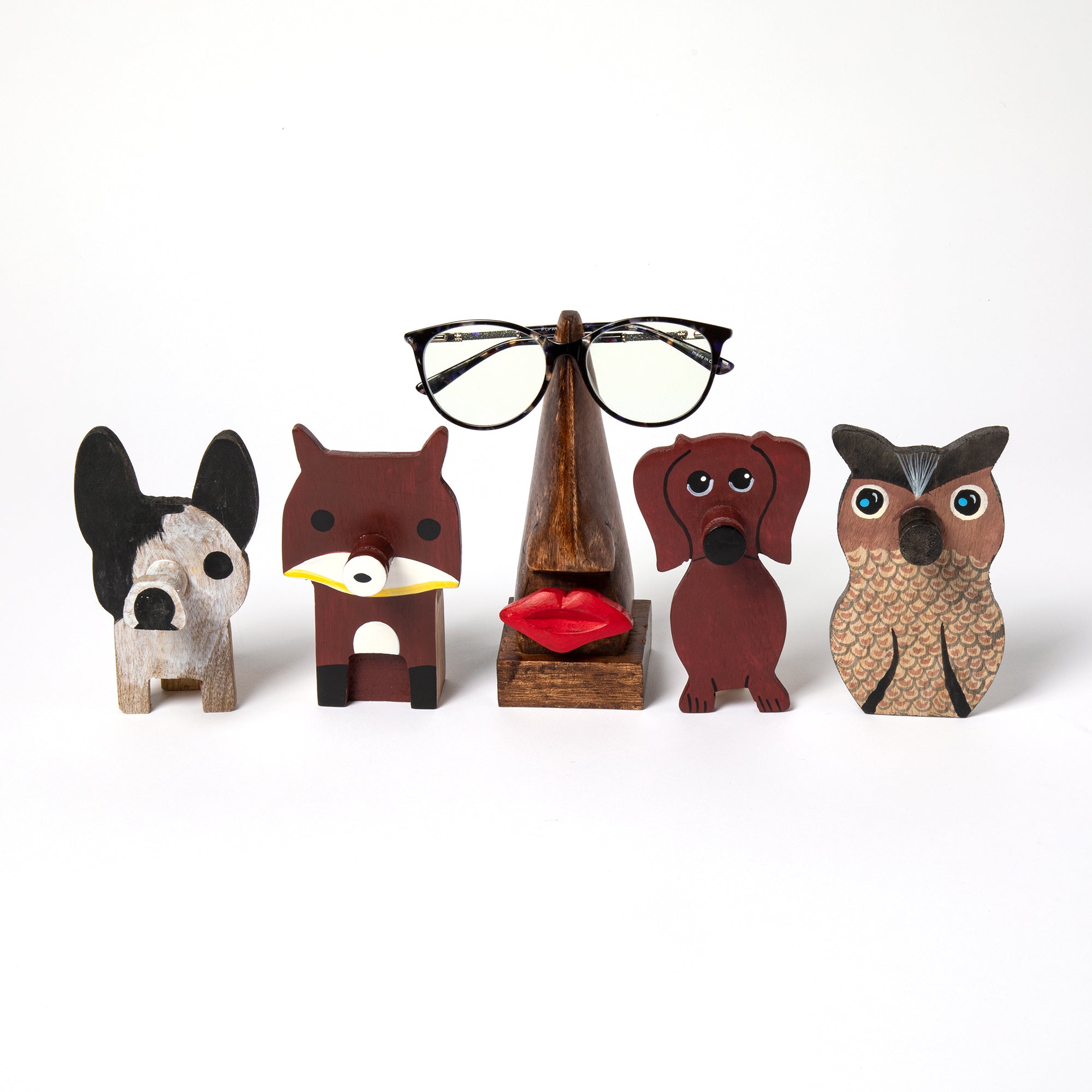 Animal Noses Wooden Glasses Holder - Owl