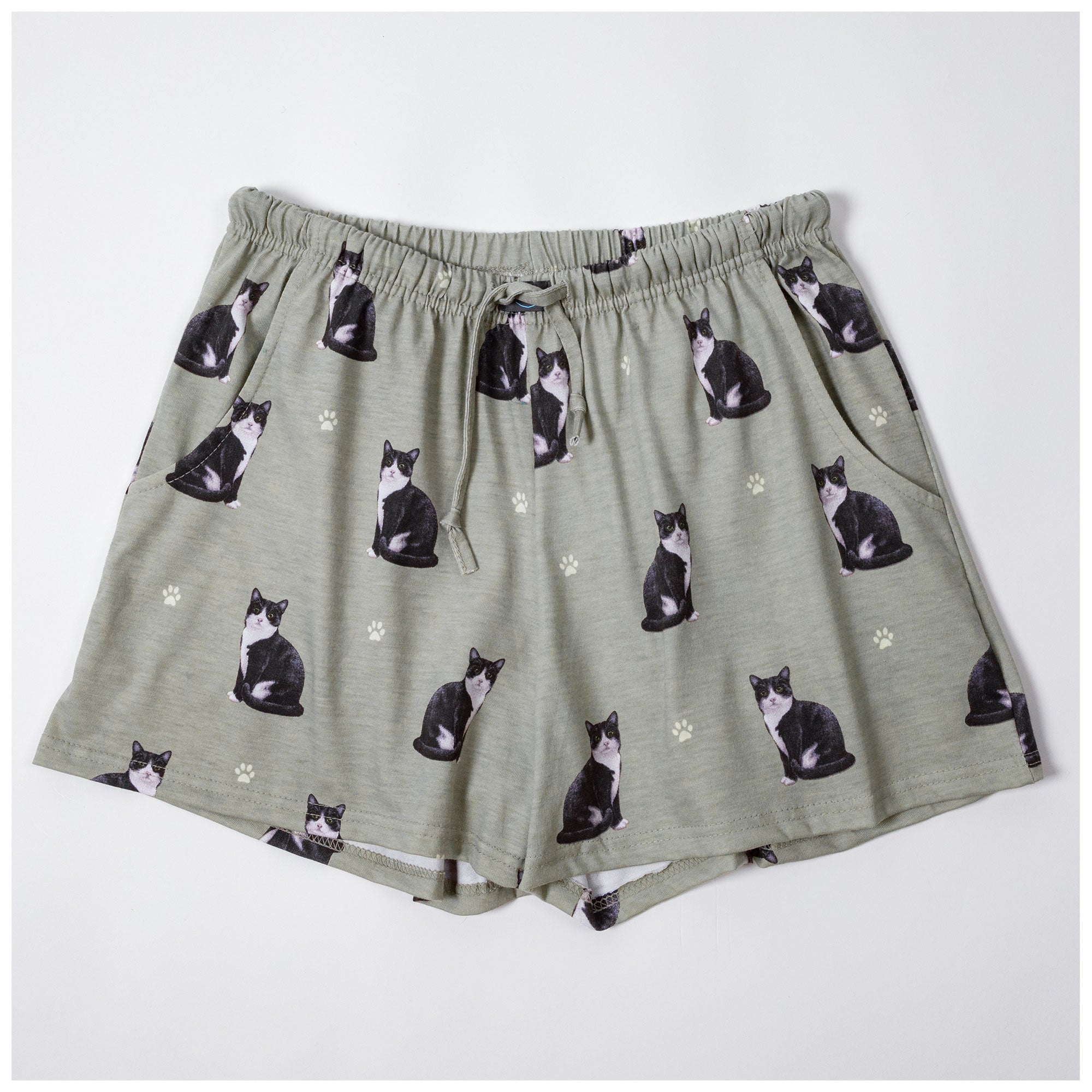 Cute Cat Lounge Shorts - Black & White Cat - M