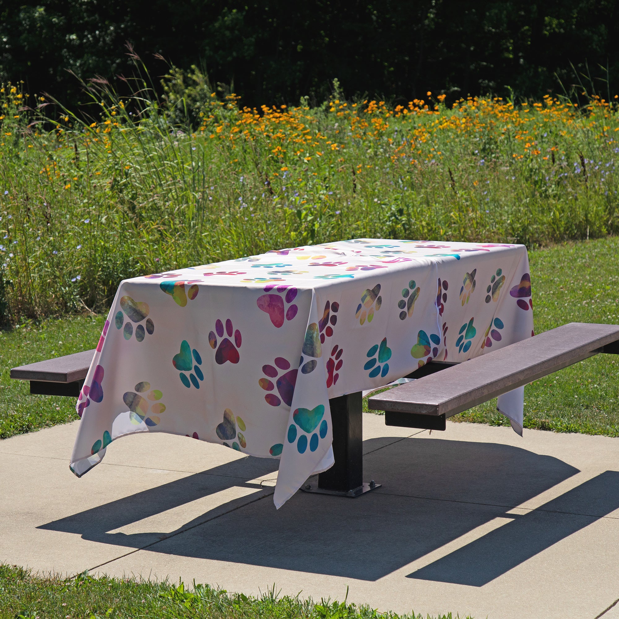 Waterproof Outdoor Tablecloth - Rainbow Ombre Paws - Rectangle