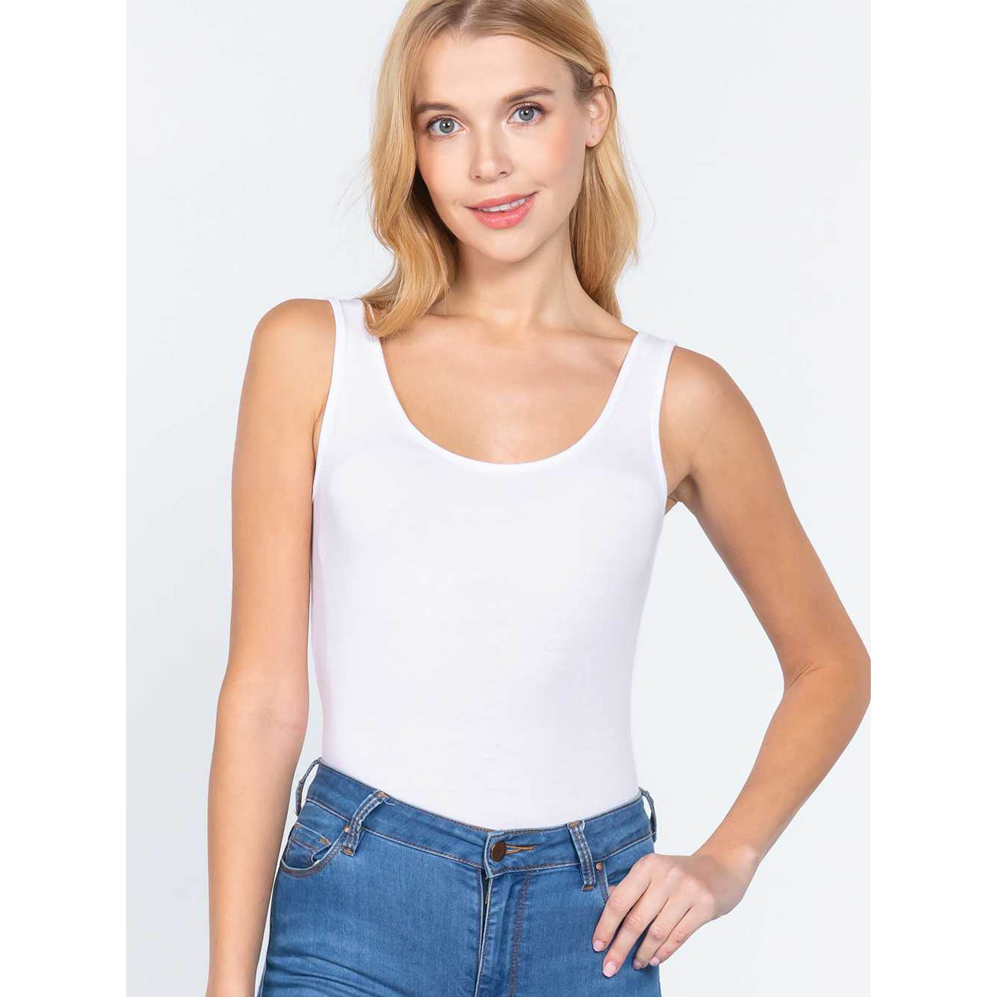 Women's Scoop Neck Tank Bodysuit - White - S