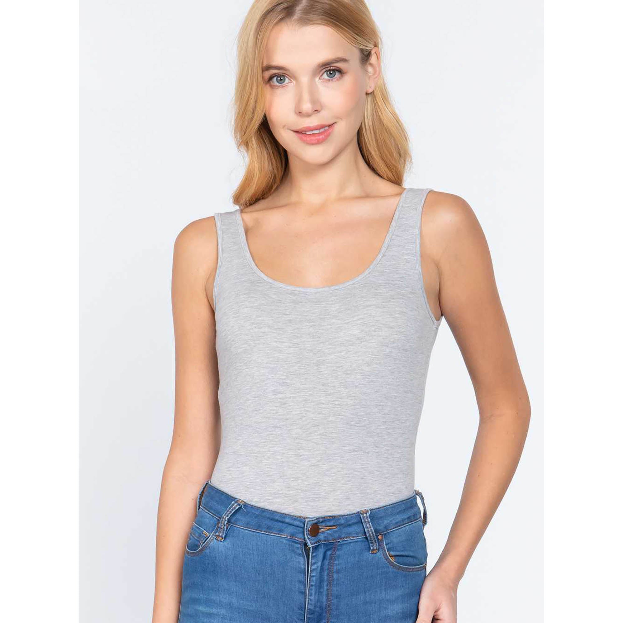 Women's Scoop Neck Tank Bodysuit - Light Gray - L