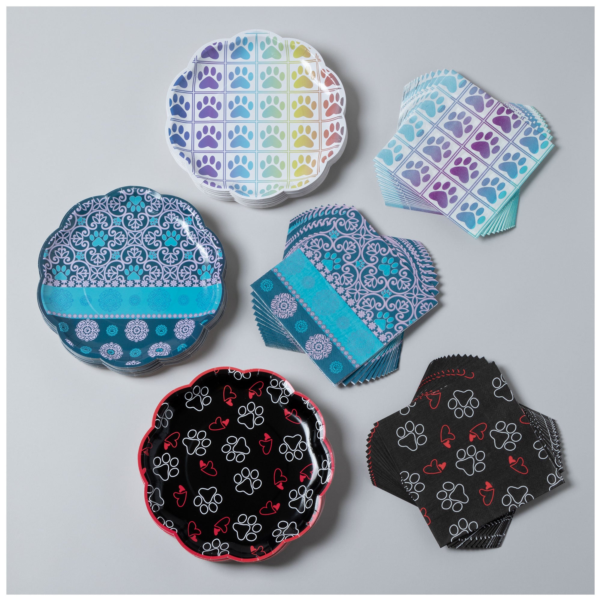Pawfect Occasion Paper Plates & Napkins - Perfectly Patterned Paws - Napkins & Plates