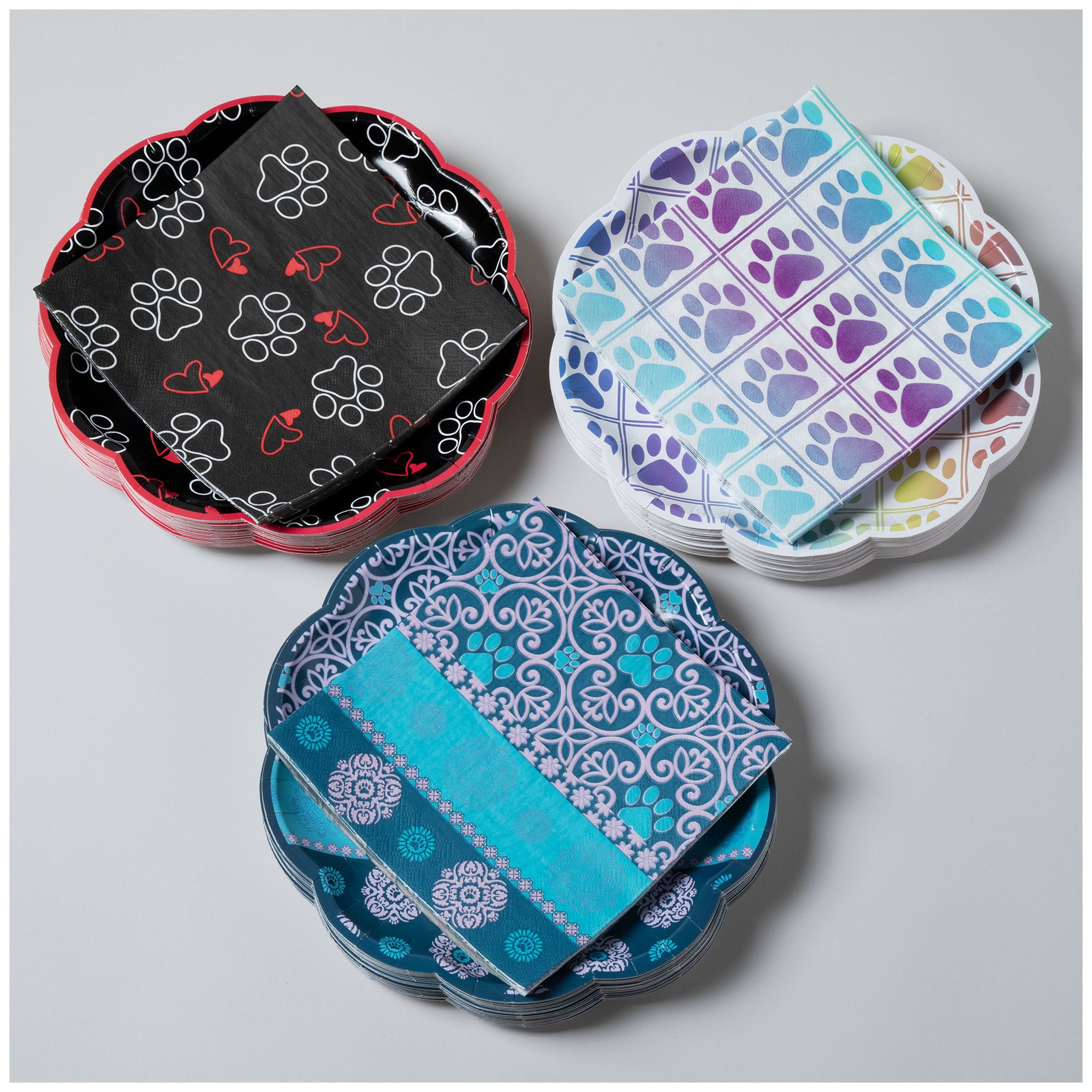 Pawfect Occasion Paper Plates & Napkins - Outlined Paws & Hearts - Napkins & Plates