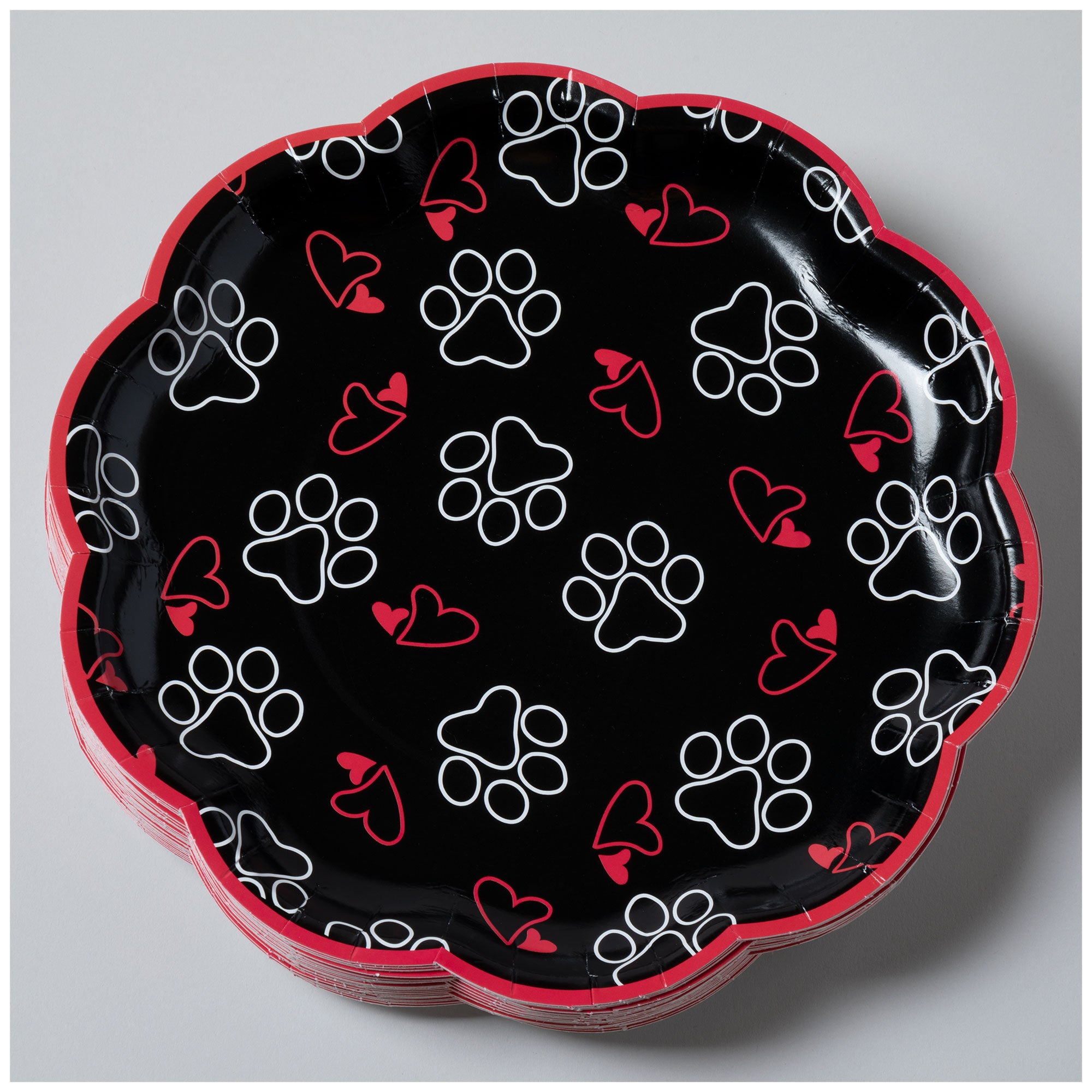 Pawfect Occasion Paper Plates & Napkins - Outlined Paws & Hearts - Plates Only
