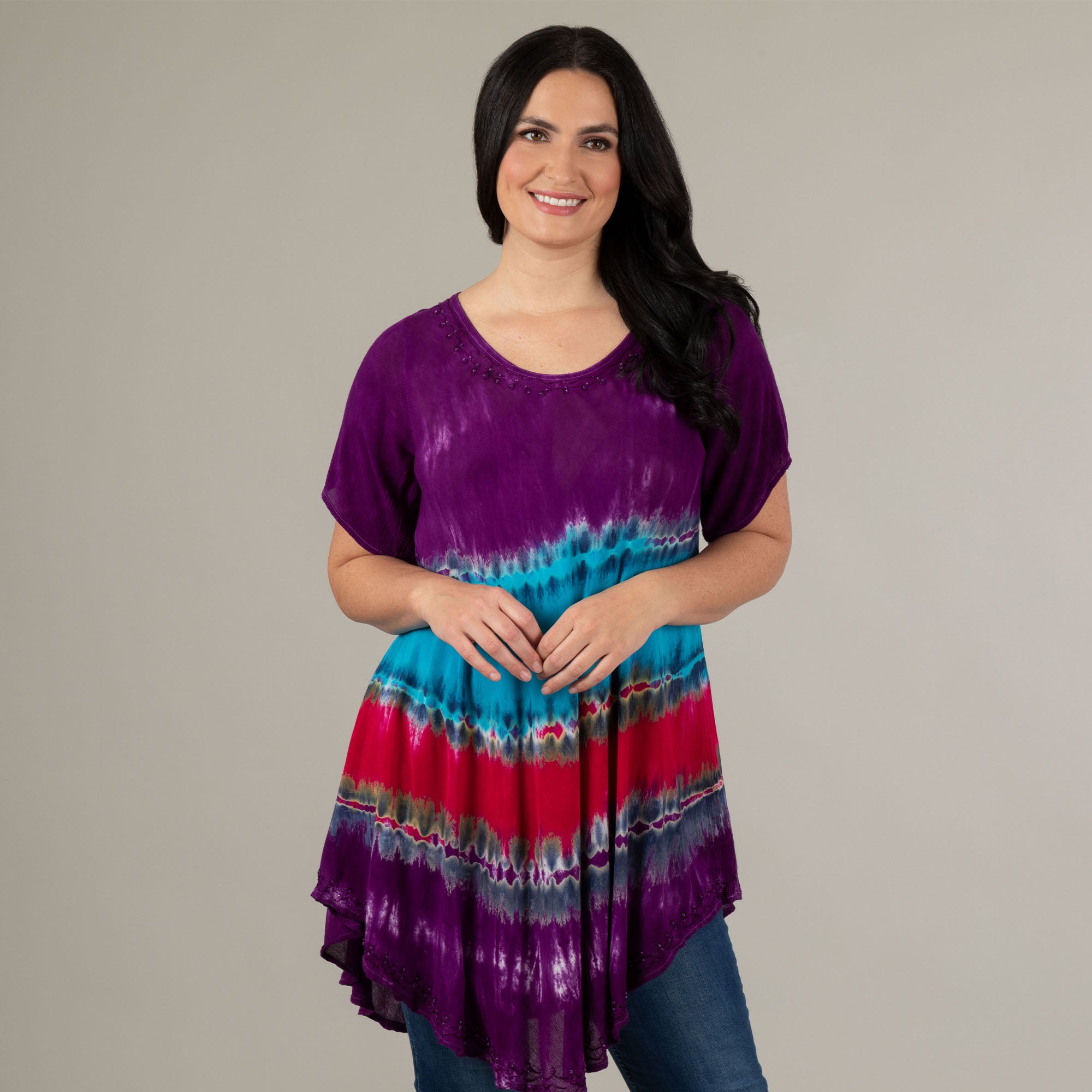 Layers Of A Gem Hand Crafted Short Sleeve Tunic - OSFM