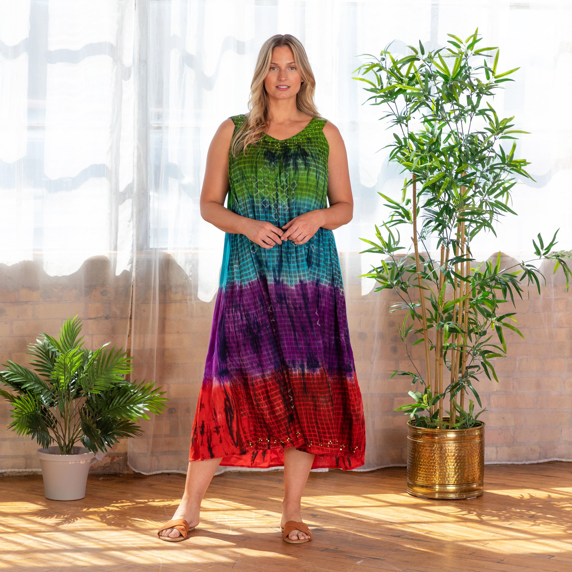 Rainbow Bright Sleeveless Long Dress - OSFM Plus