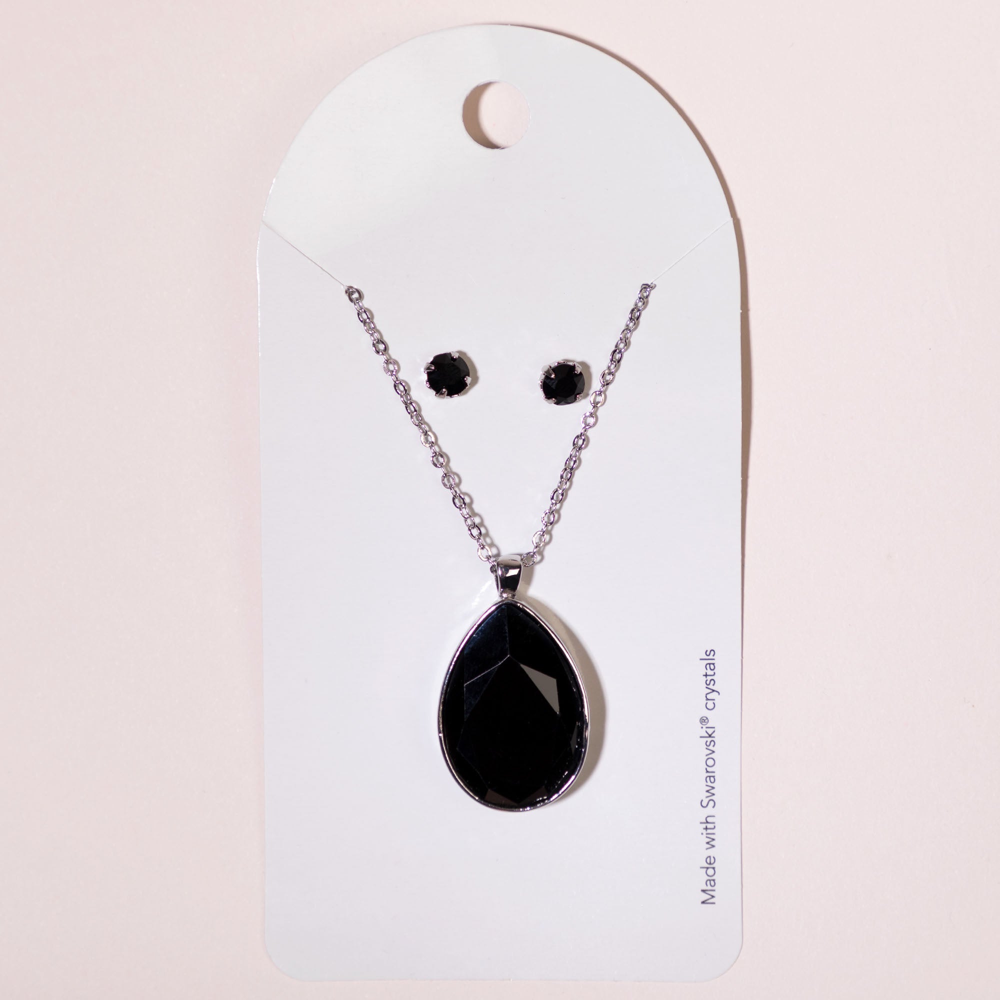 Swarovski Tear Drop Necklace & Post Earrings - Black