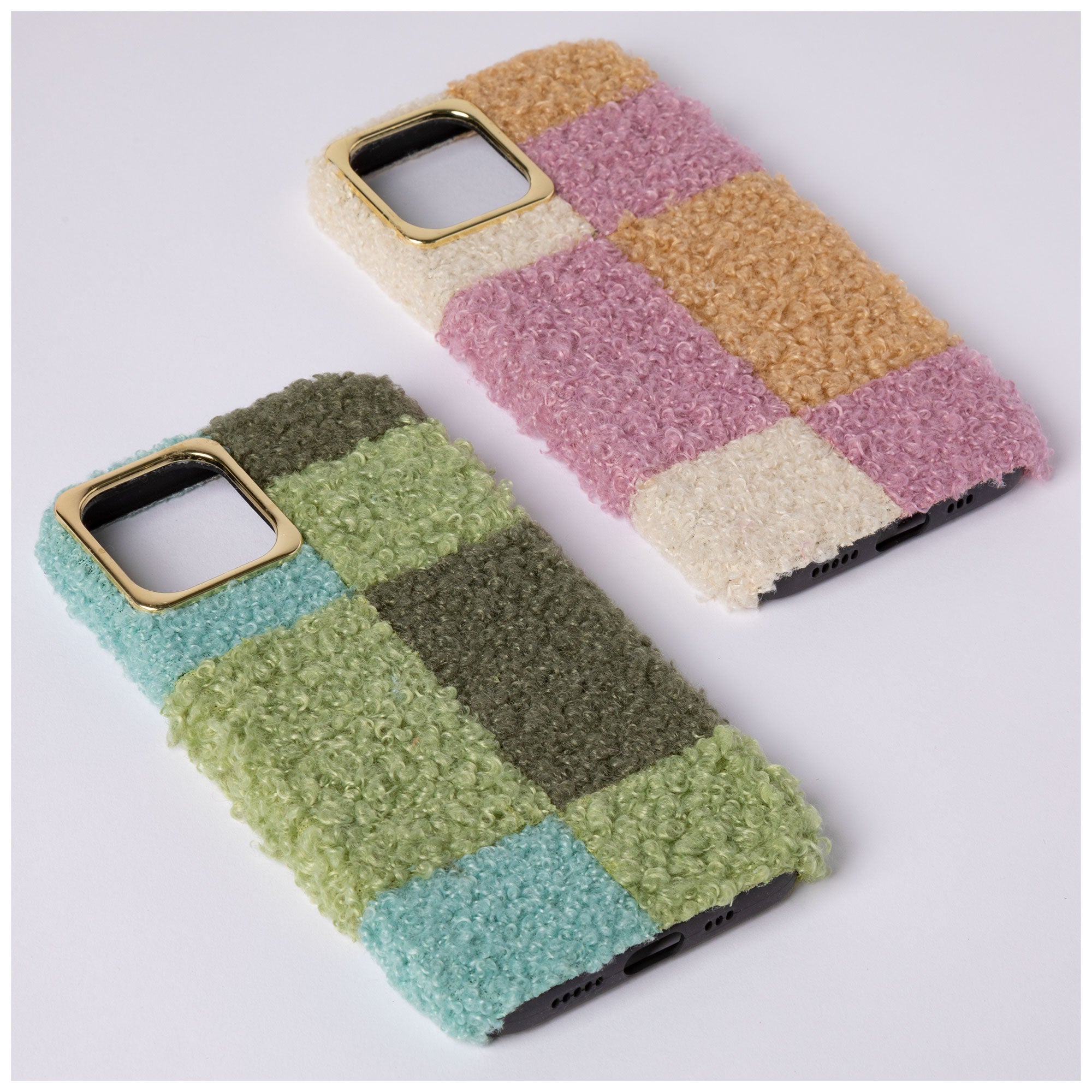 Plush Geometric IPhone 12 Cover - Green & Blue