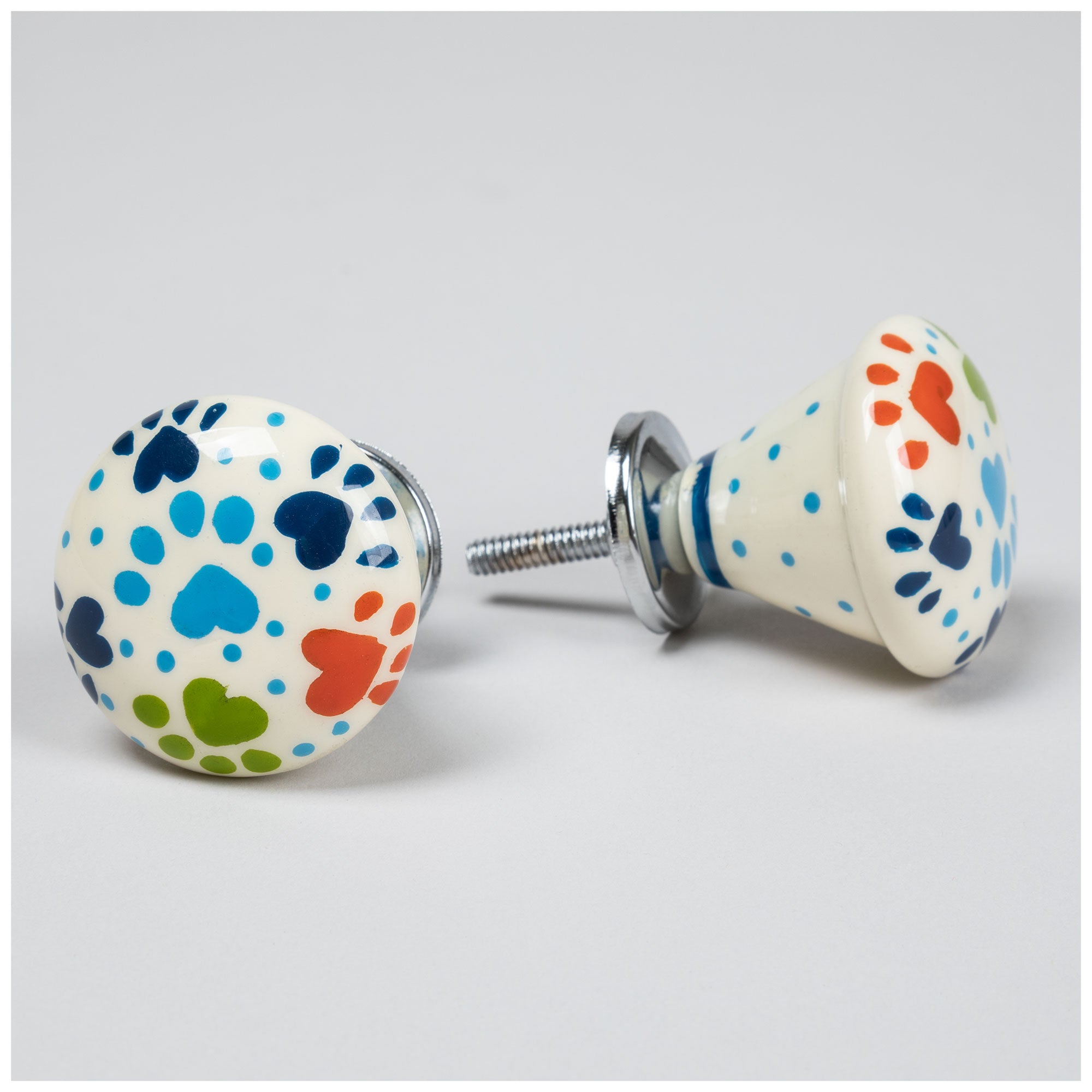 Hand Painted Iron Knobs - Set Of 2 - All Over Paws