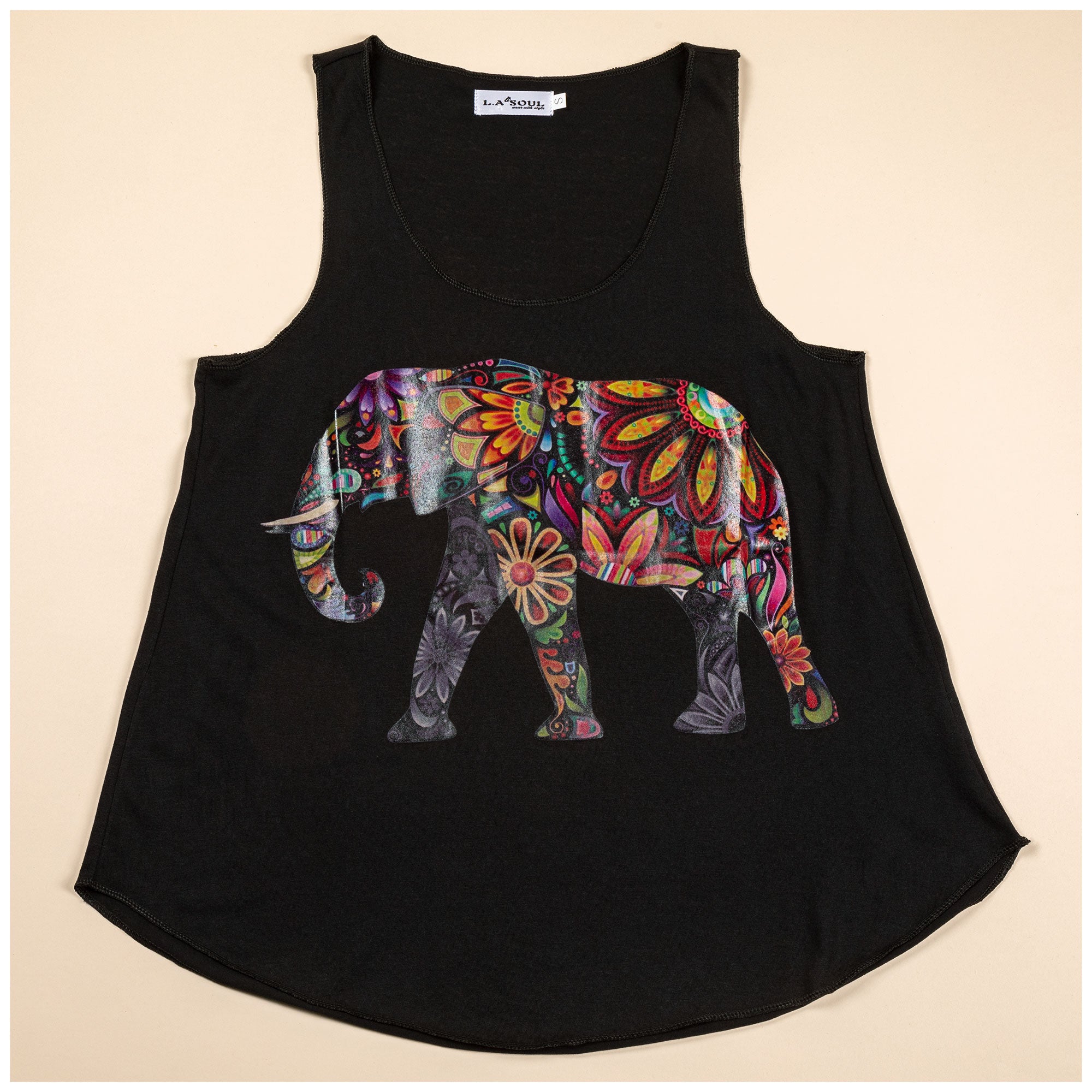 Colorful Elephant Tank Top - Black - XL
