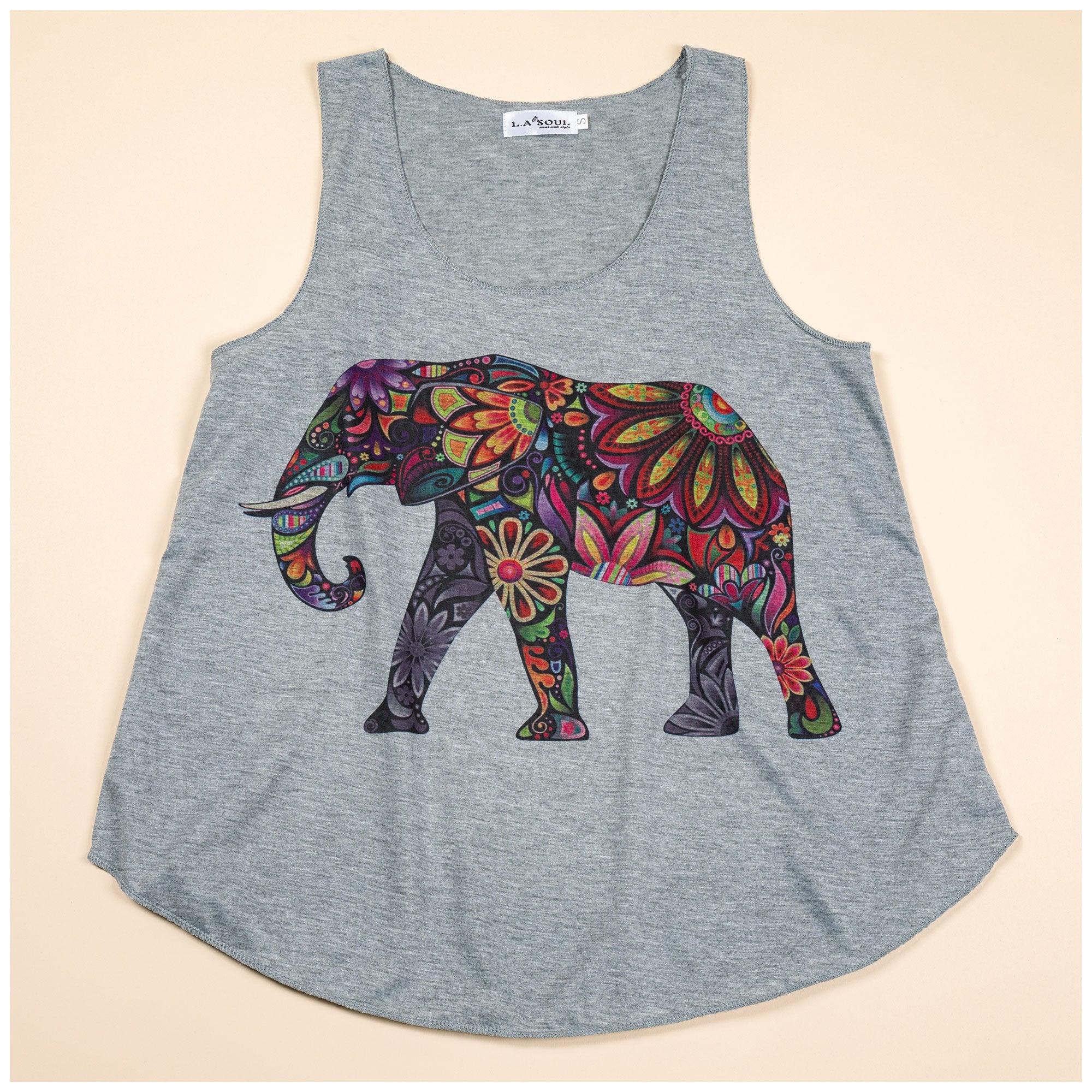 Colorful Elephant Tank Top - Gray - L
