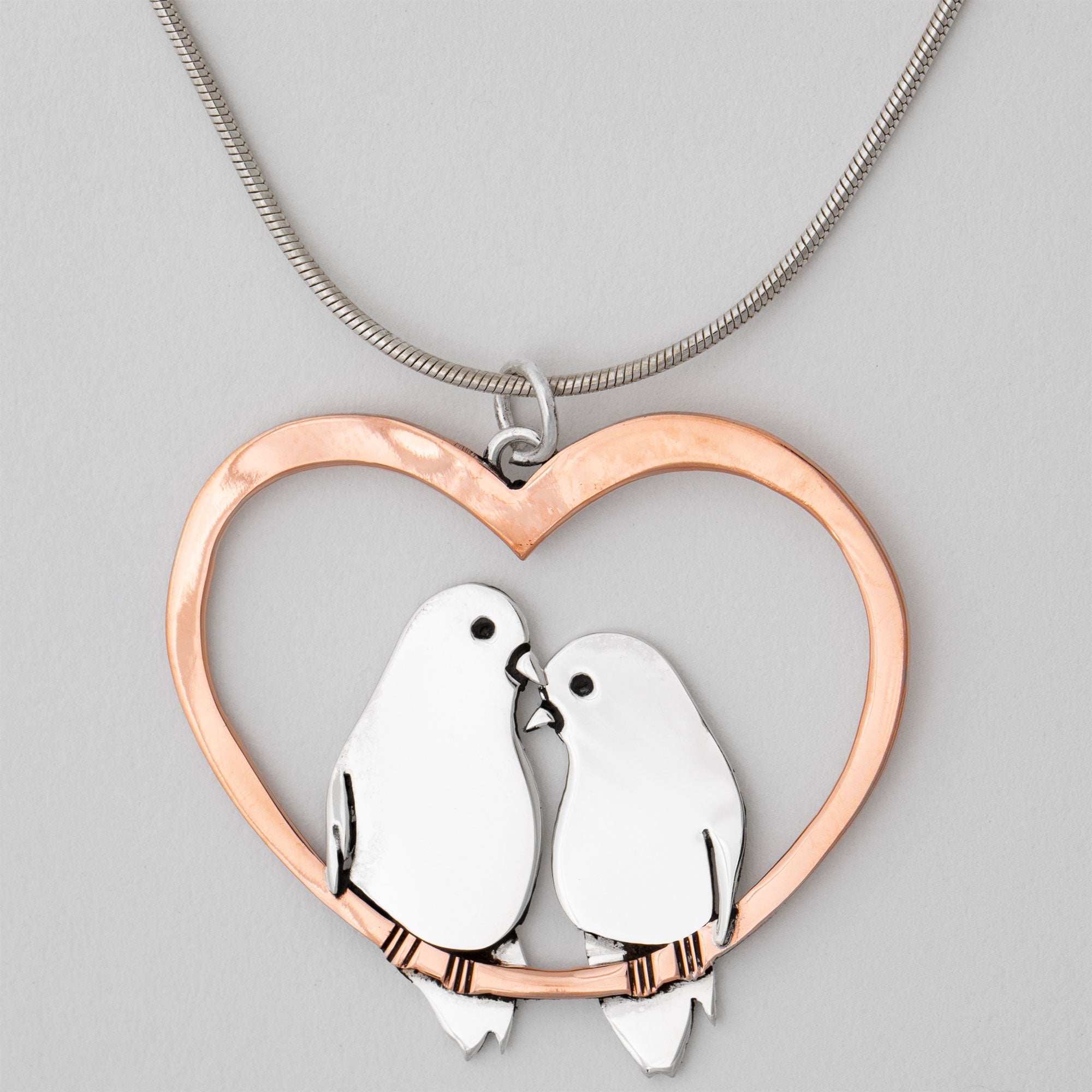 Lovebirds Sterling & Copper Necklace - With Snake Chain