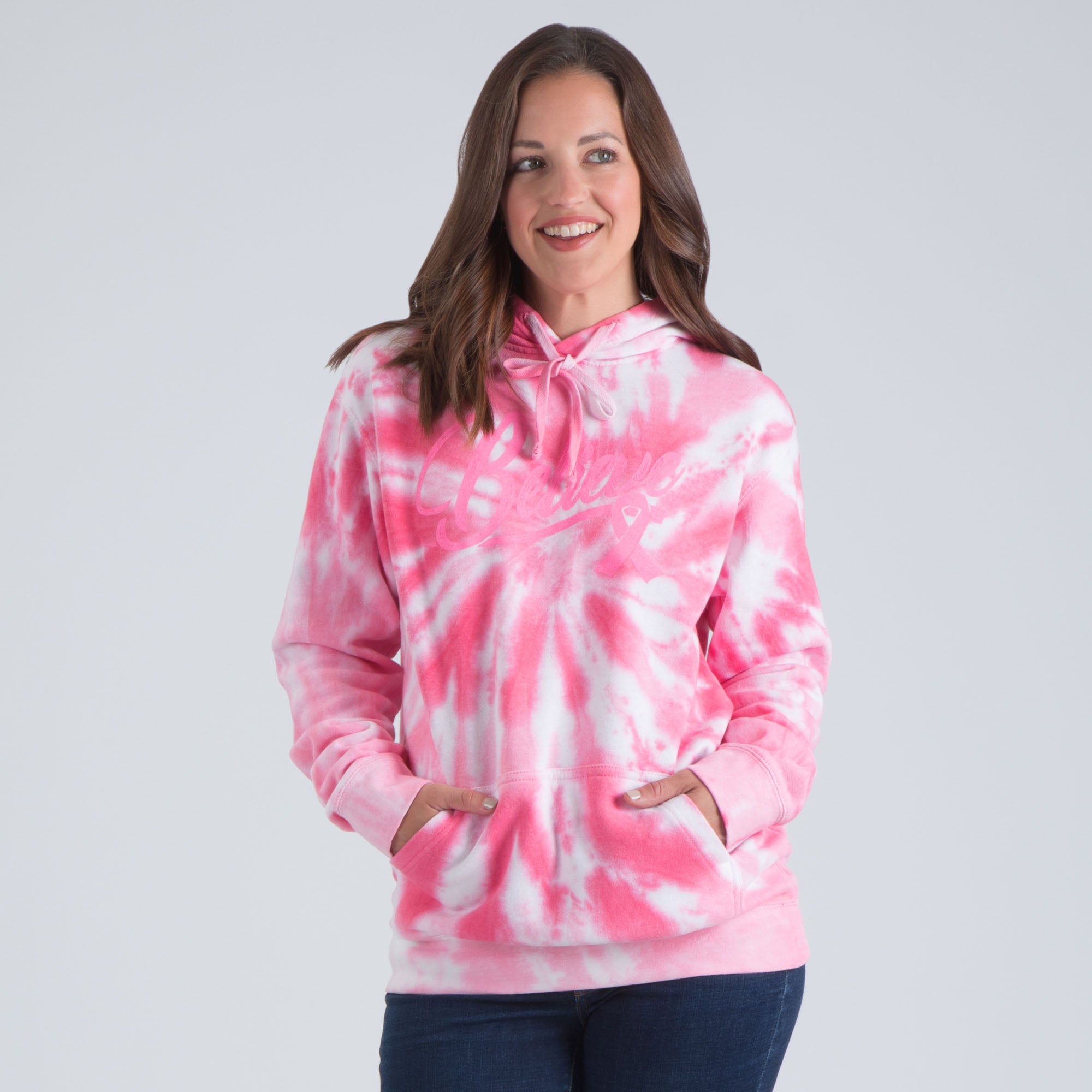 Pink Ribbon Tie-Dye Hooded Sweatshirt - M