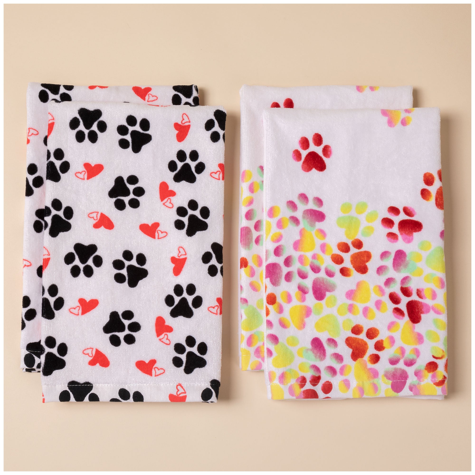 Paw Print Bath Hand Towels - Set Of 2 - Hearts & Paws