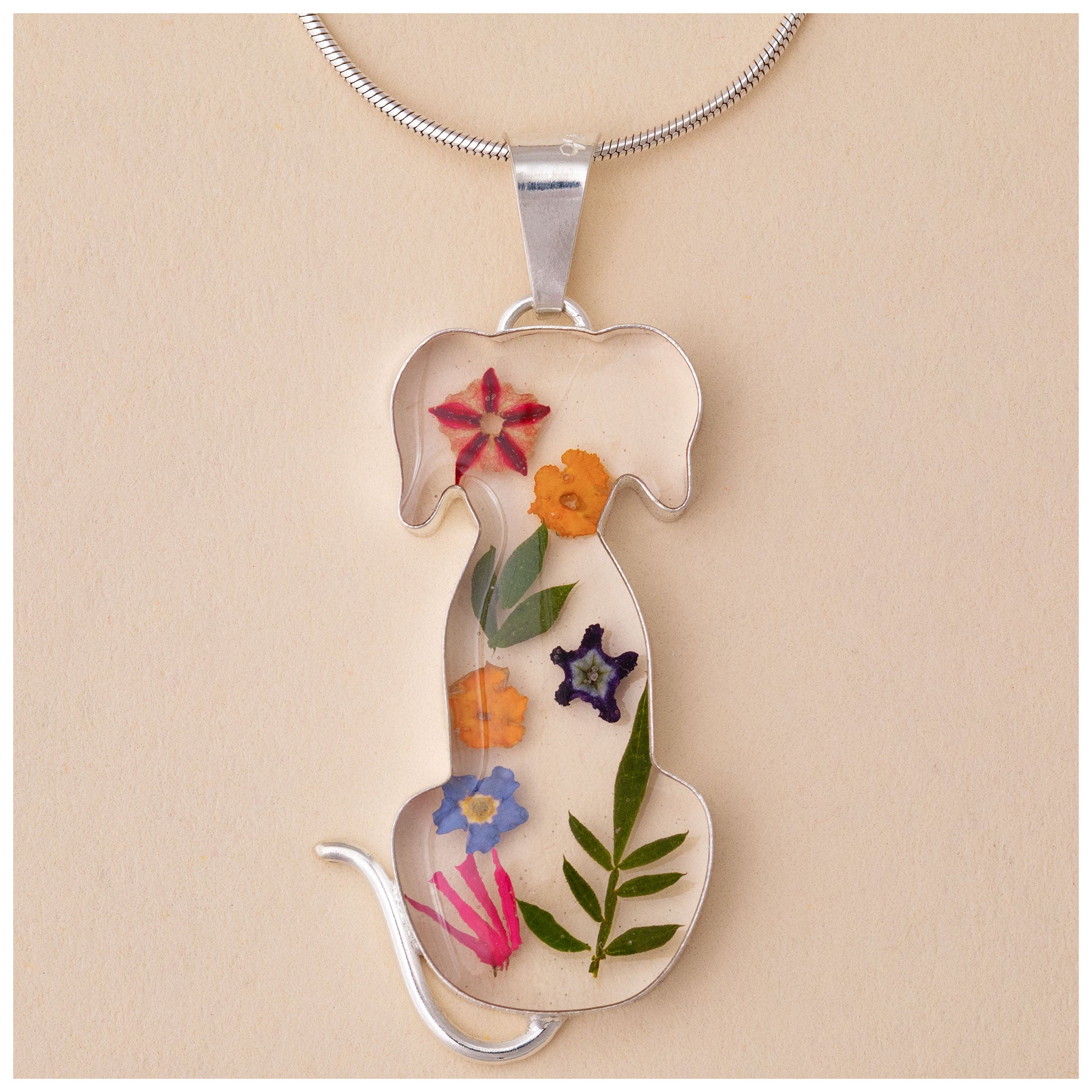 Real Flowers & Sterling Dog Necklace - With Snake Chain
