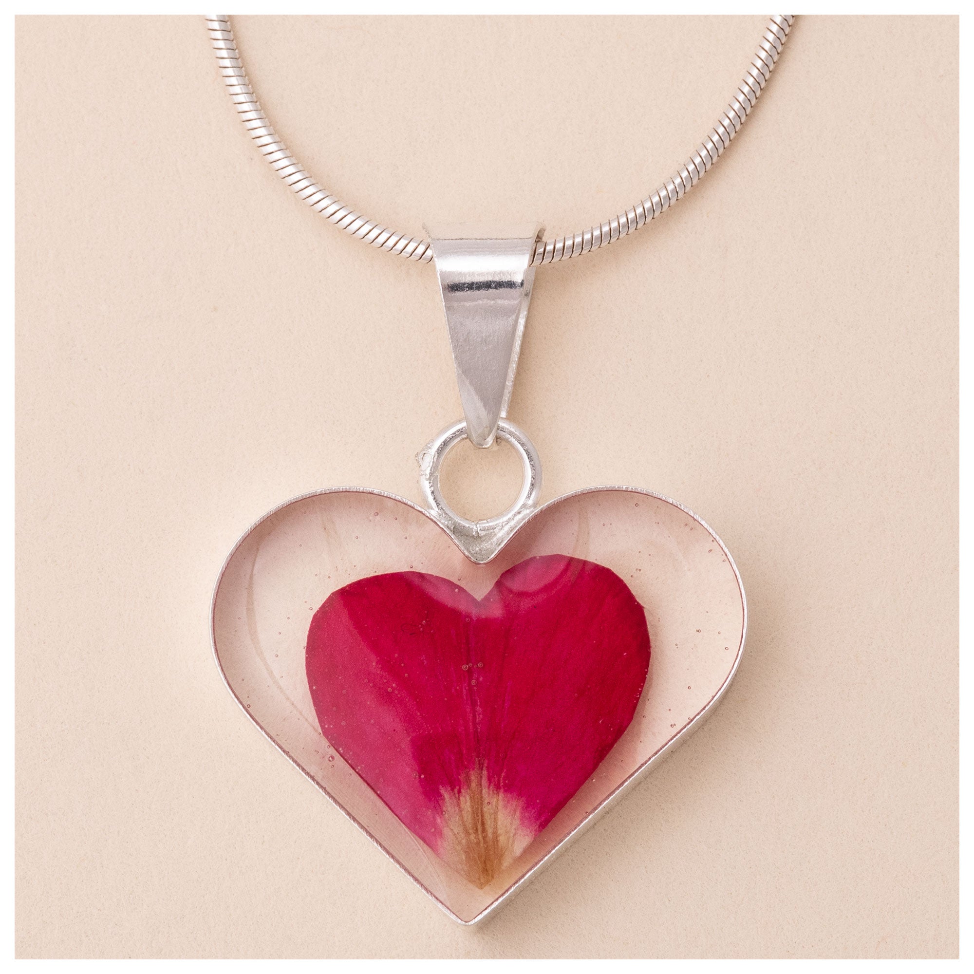 Real Flowers & Sterling Heart Petal Necklace - With Sterling Cable Chain