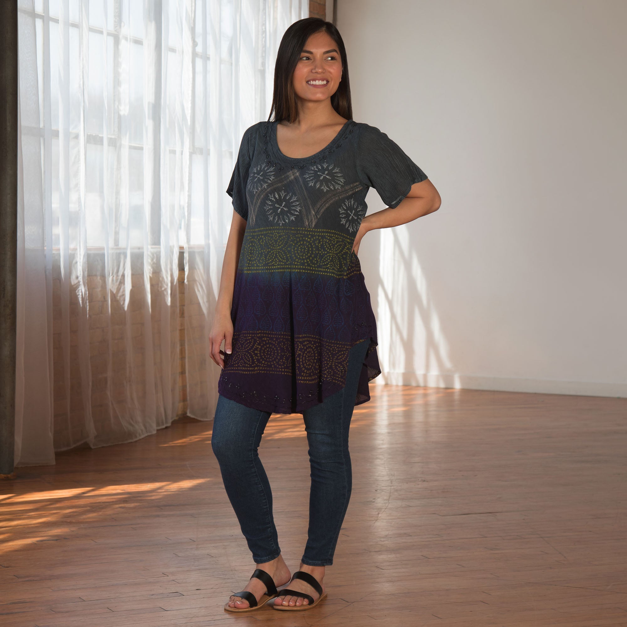 Dusty Road Hand Crafted Short Sleeve Tunic - OSFM