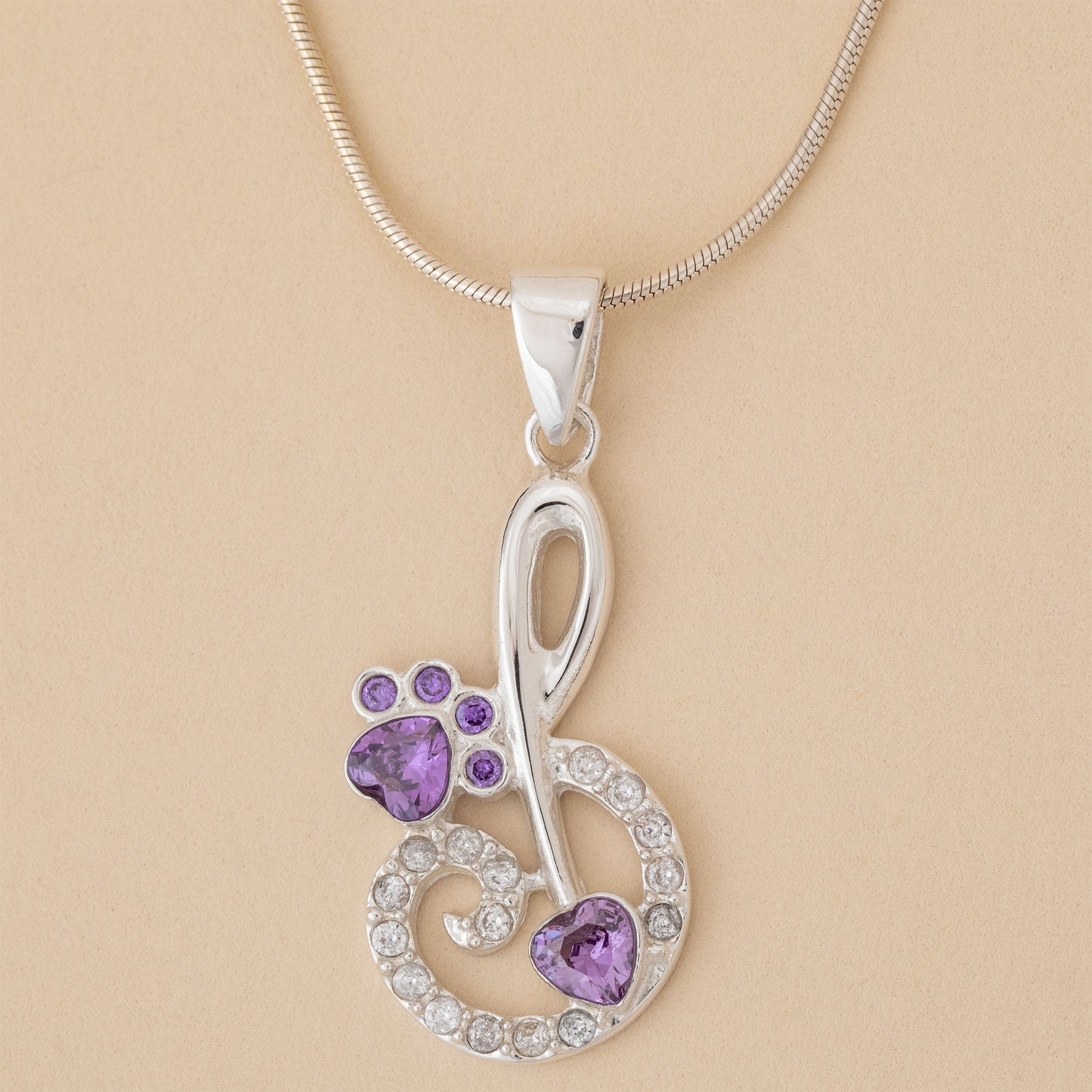 Sterling Silver Infinity Paw Print Necklace - With Diamond Cut Chain