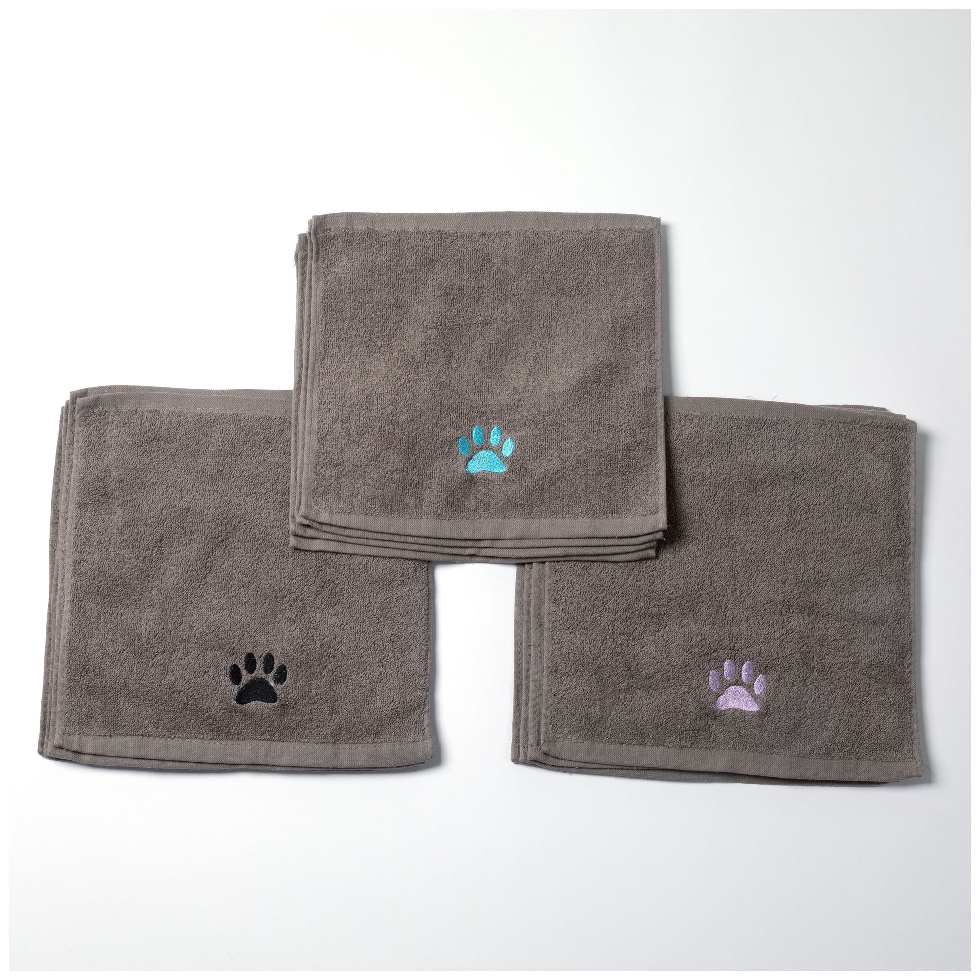 Embroidered Paw Wash Cloth - Set Of 4 - Black