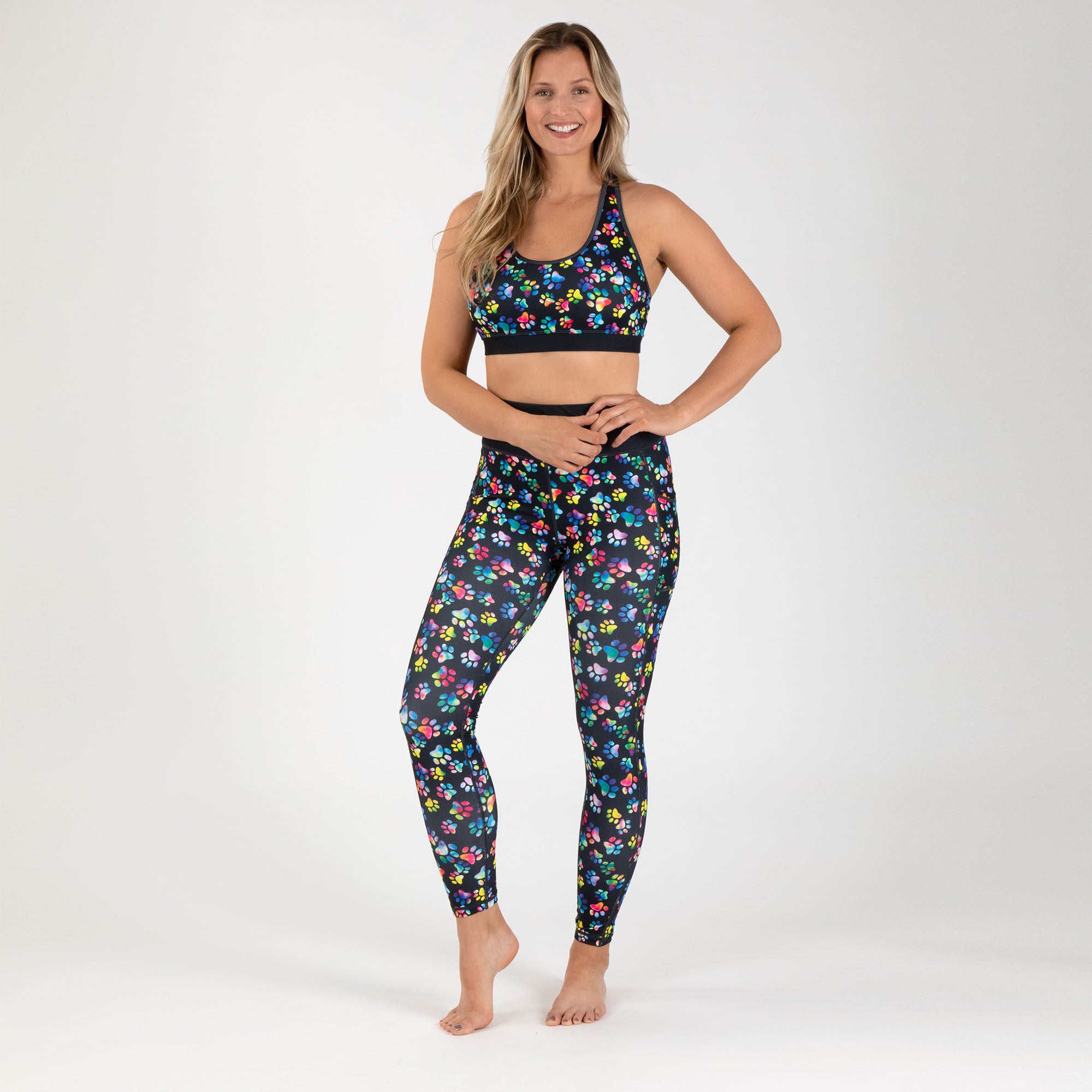 Racerback Sports Bra & Legging Set - Botanical Paws - S