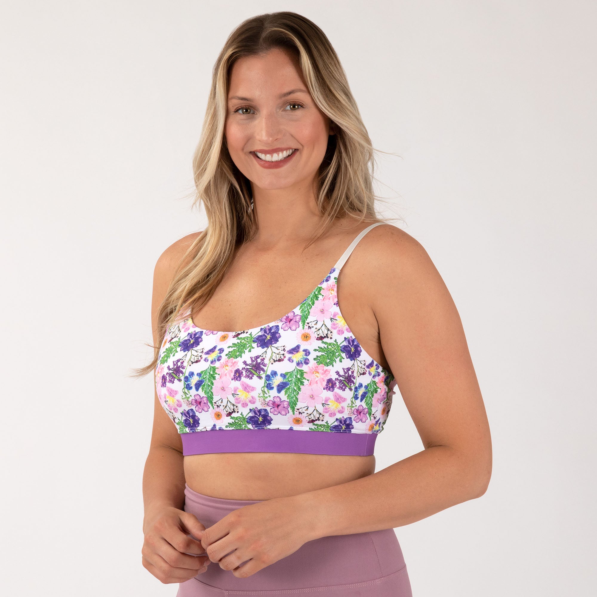 Adjustable Straps Sports Bra - Paw Print Garden - L