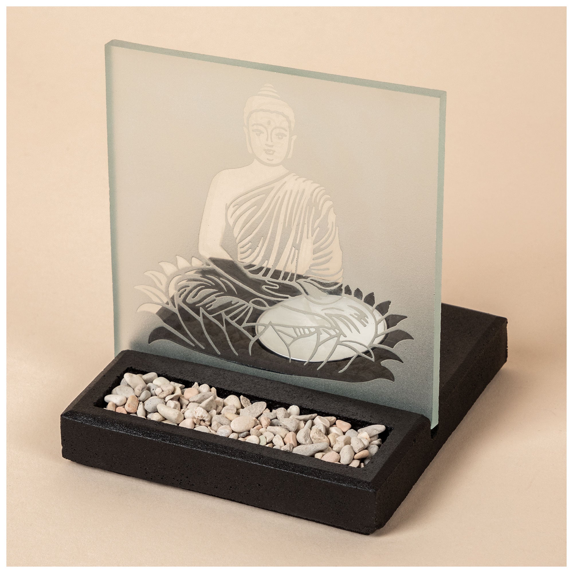 Frosted Glass Tealight & Incense Holder - Buddha