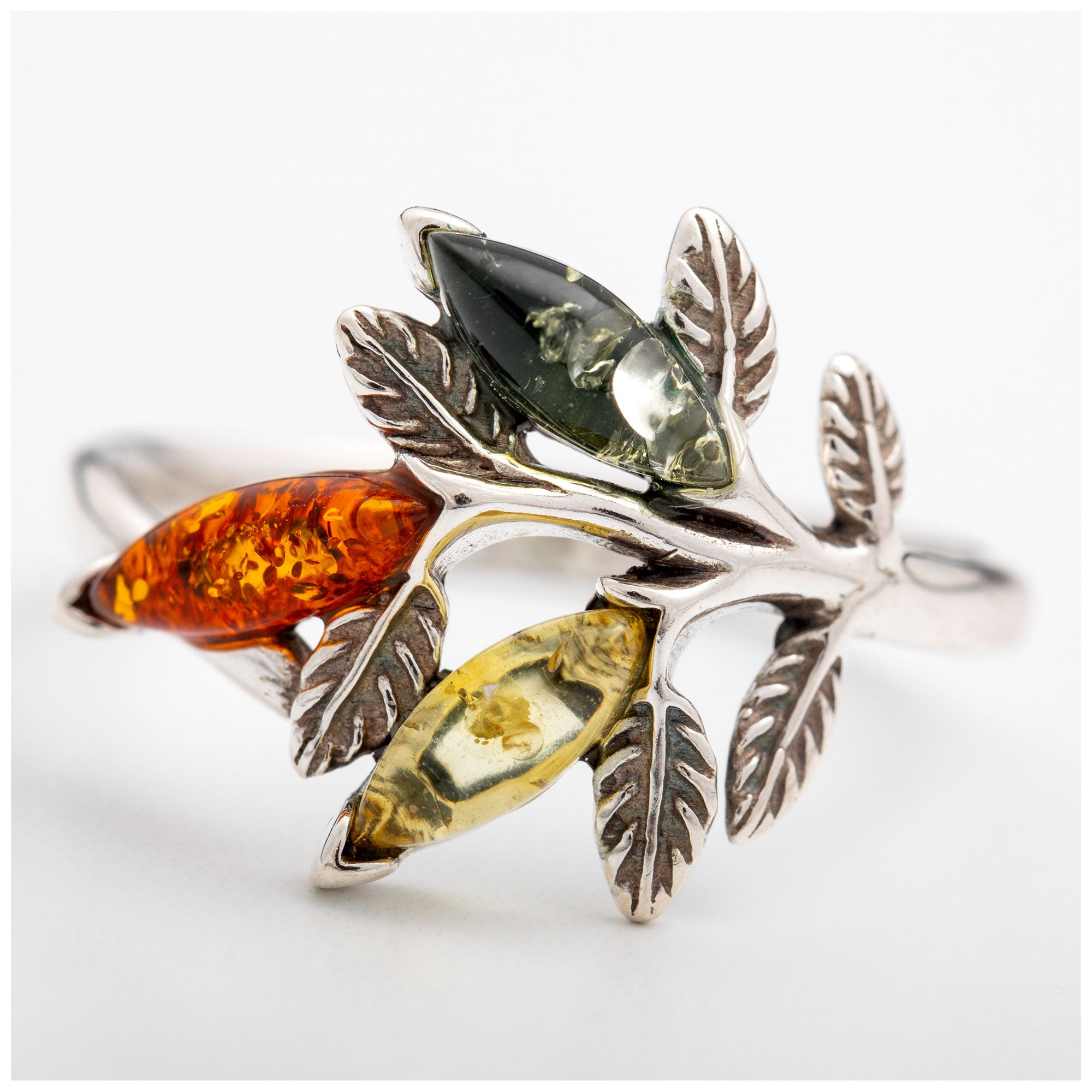 Leaves Of Amber & Sterling Ring - 7