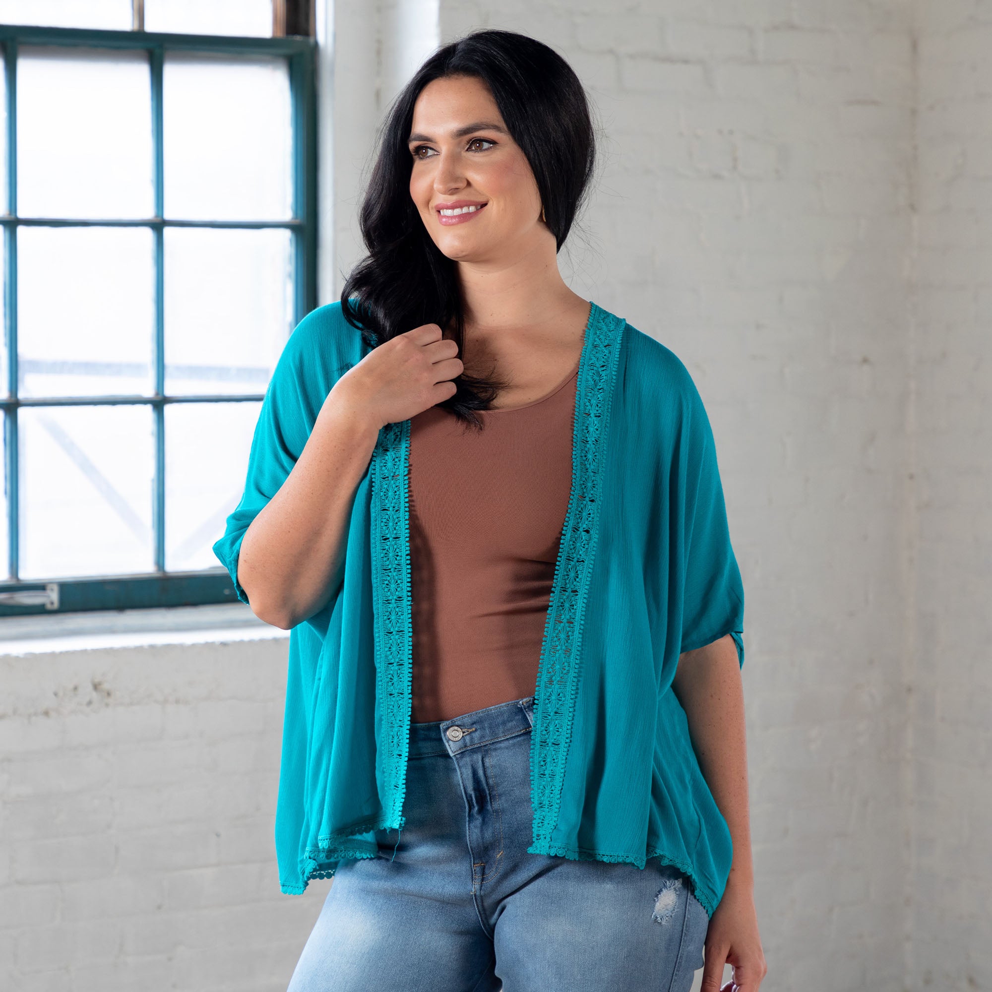 Comfy Sheer Kimono Cardigan - Teal - S/M