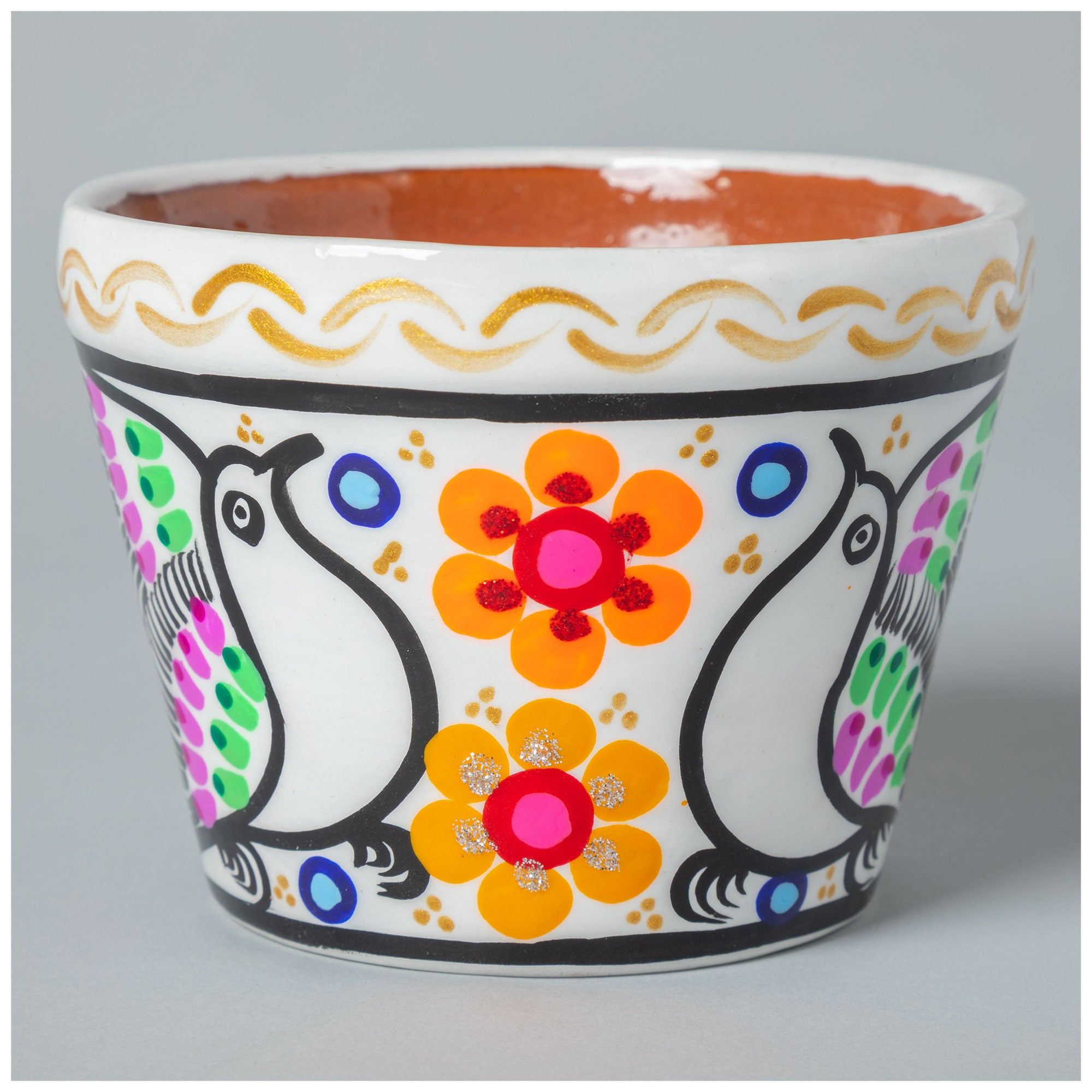 Fiesta Hand Painted Small Ceramic Planter - White - Pot